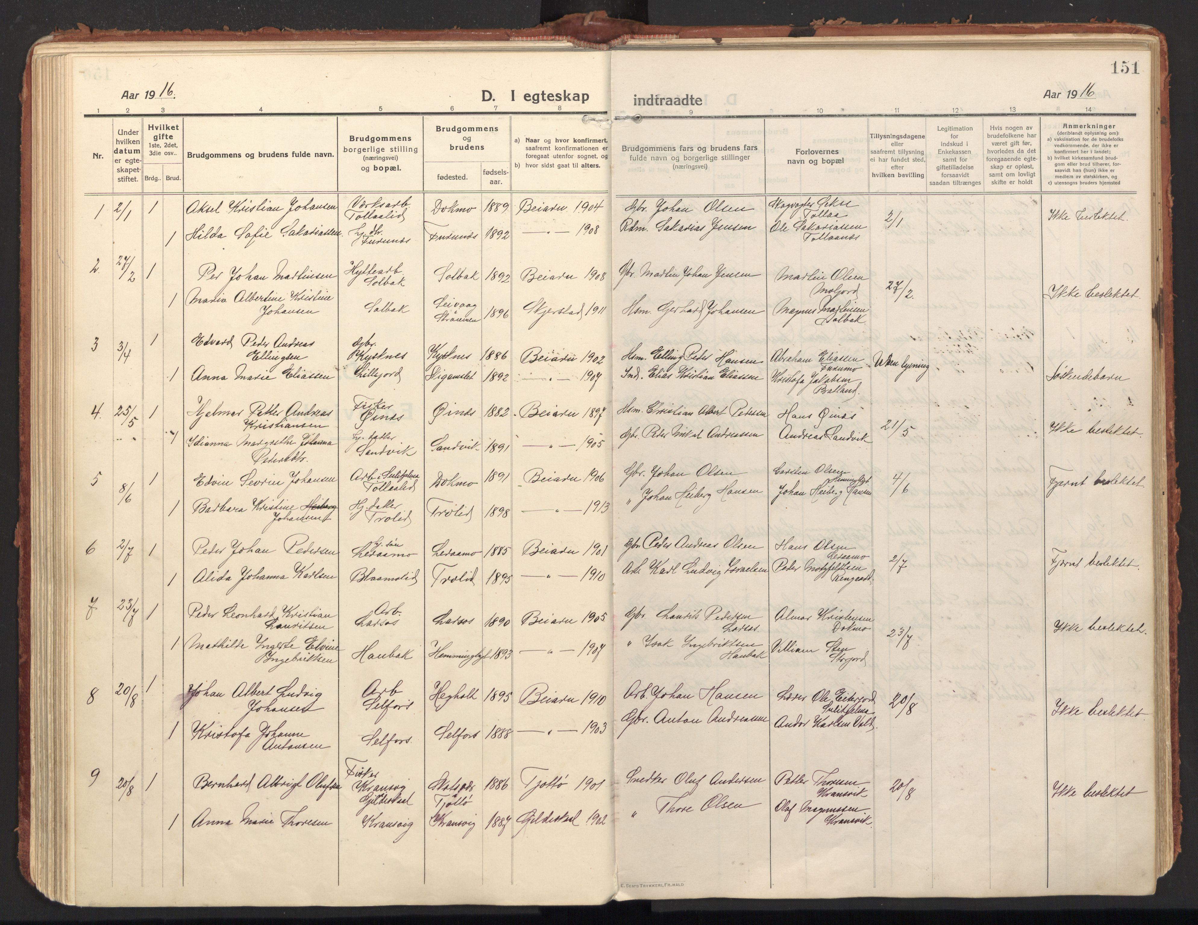 Ministerialprotokoller, klokkerbøker og fødselsregistre - Nordland, SAT/A-1459/846/L0650: Parish register (official) no. 846A08, 1916-1935, p. 151