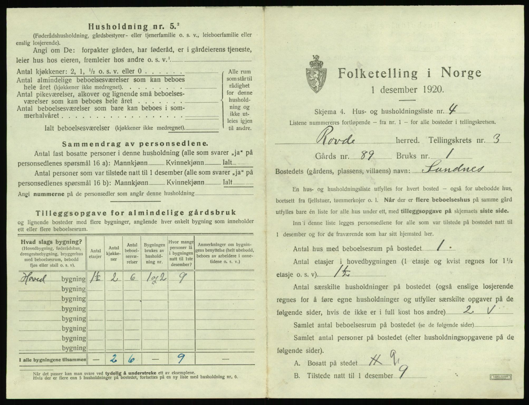 SAT, 1920 census for Rovde, 1920, p. 135