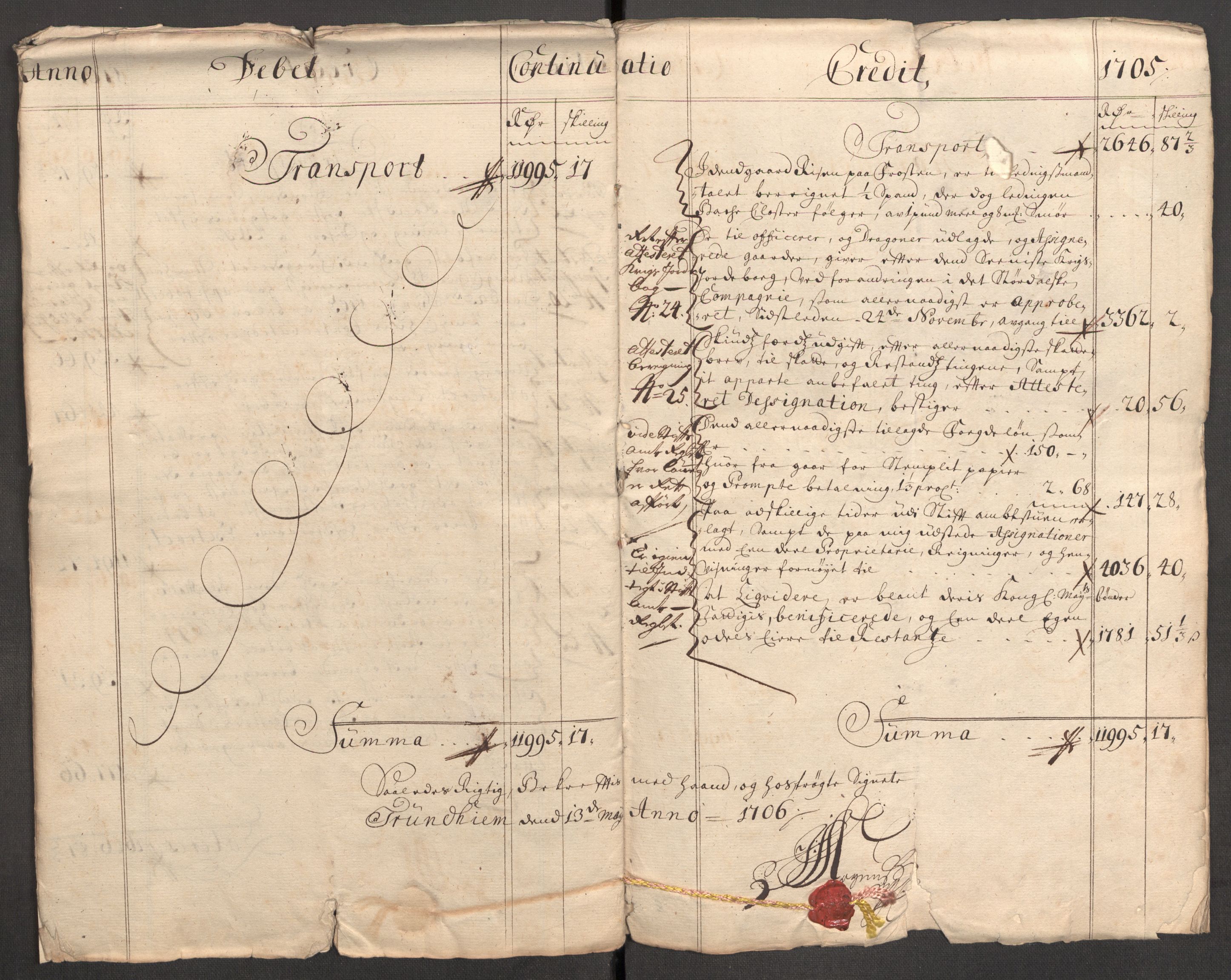 Rentekammeret inntil 1814, Reviderte regnskaper, Fogderegnskap, AV/RA-EA-4092/R62/L4196: Fogderegnskap Stjørdal og Verdal, 1705-1706, p. 9