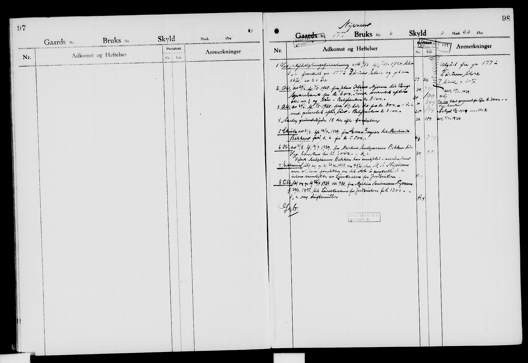 Nord-Hedmark sorenskriveri, SAH/TING-012/H/Ha/Had/Hade/L0007: Mortgage register no. 4.7, 1924-1940, p. 97-98