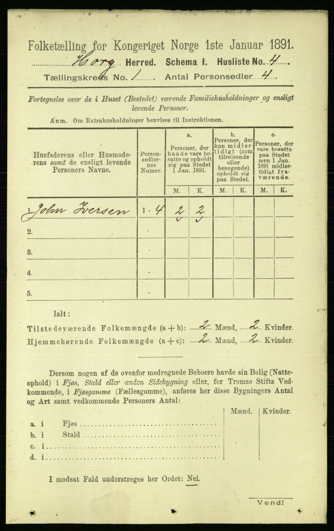 RA, 1891 census for 1650 Horg, 1891, p. 21