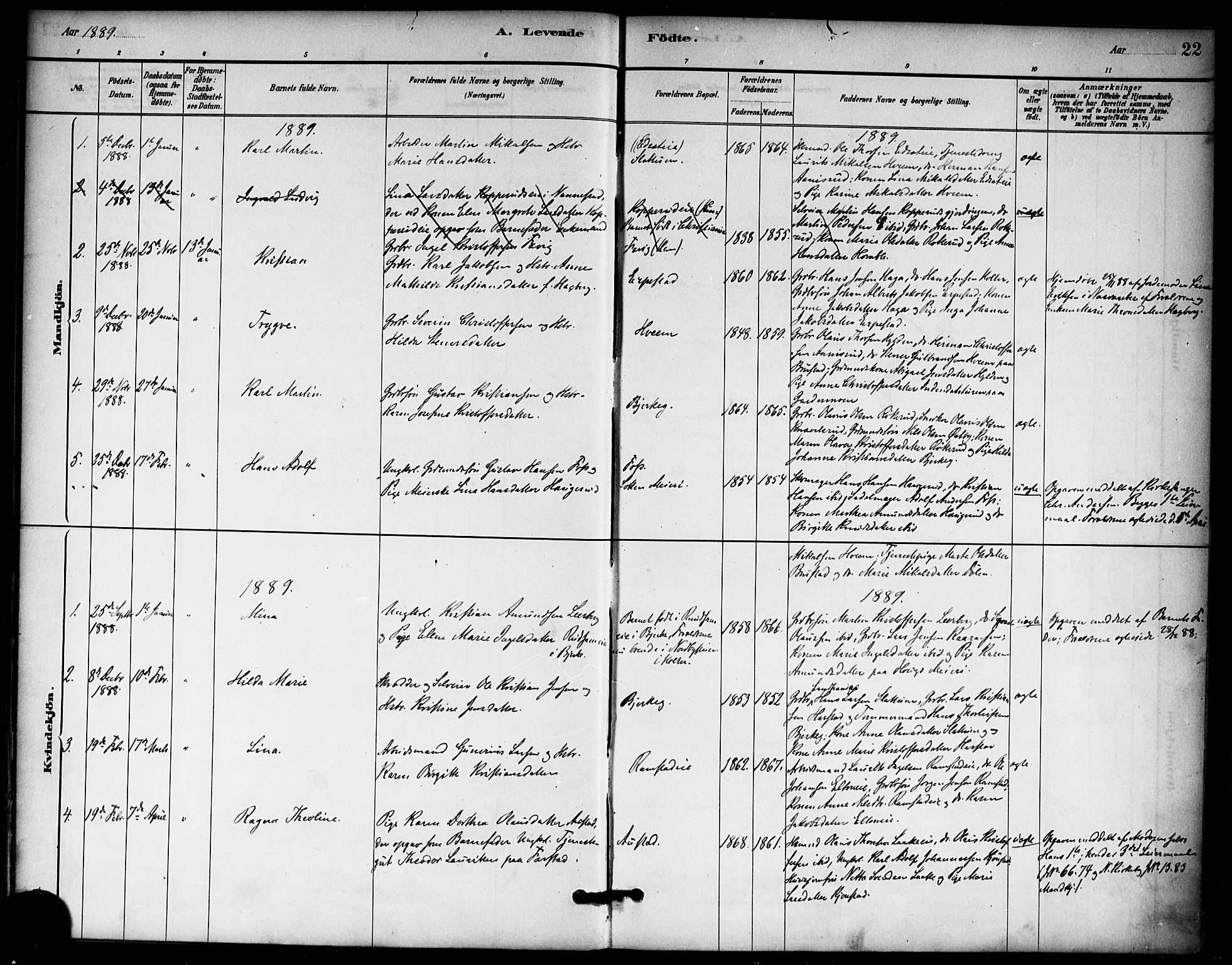 Nannestad prestekontor Kirkebøker, AV/SAO-A-10414a/F/Fb/L0001: Parish register (official) no. II 1, 1881-1890, p. 22