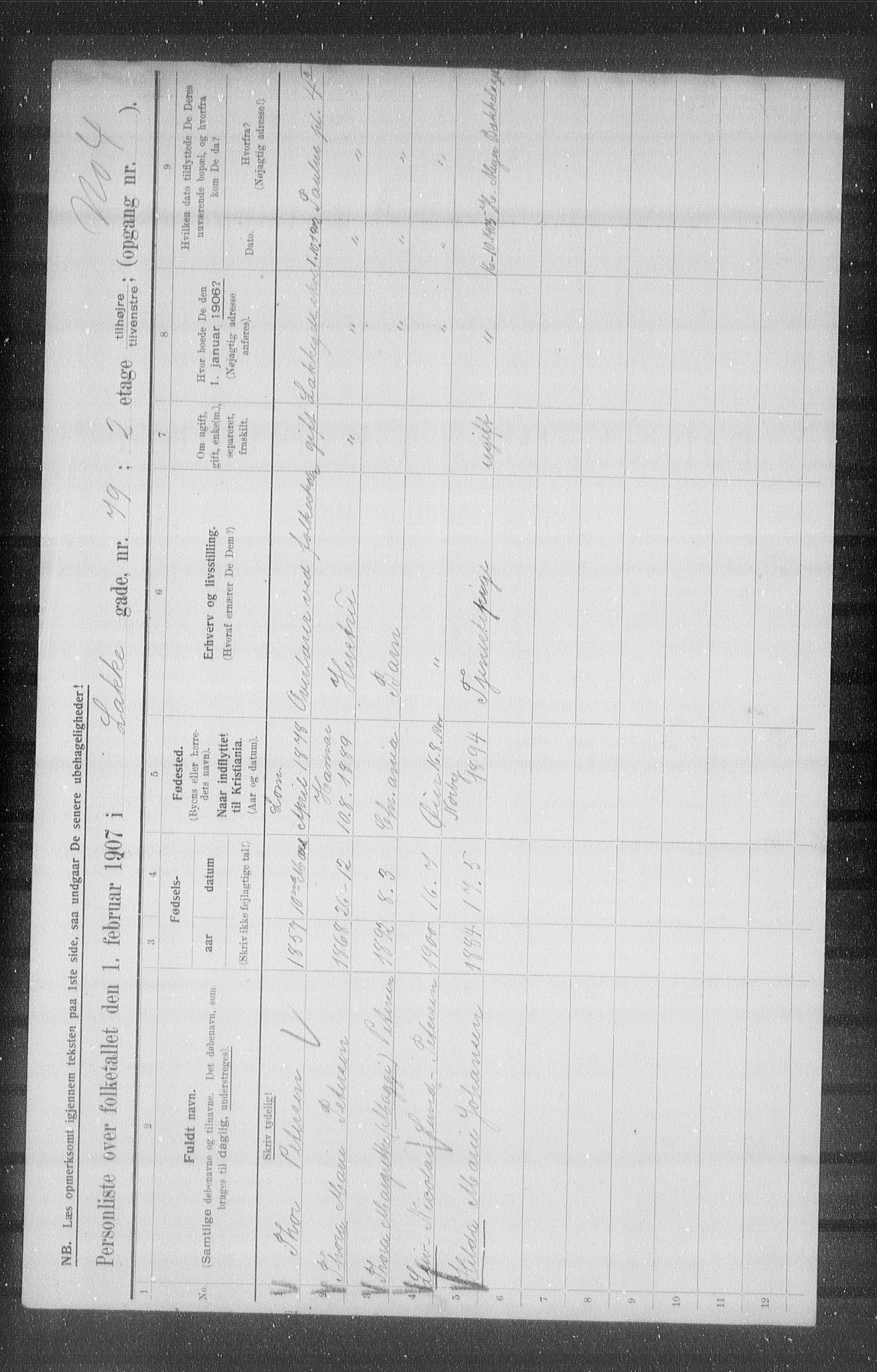 OBA, Municipal Census 1907 for Kristiania, 1907, p. 28724