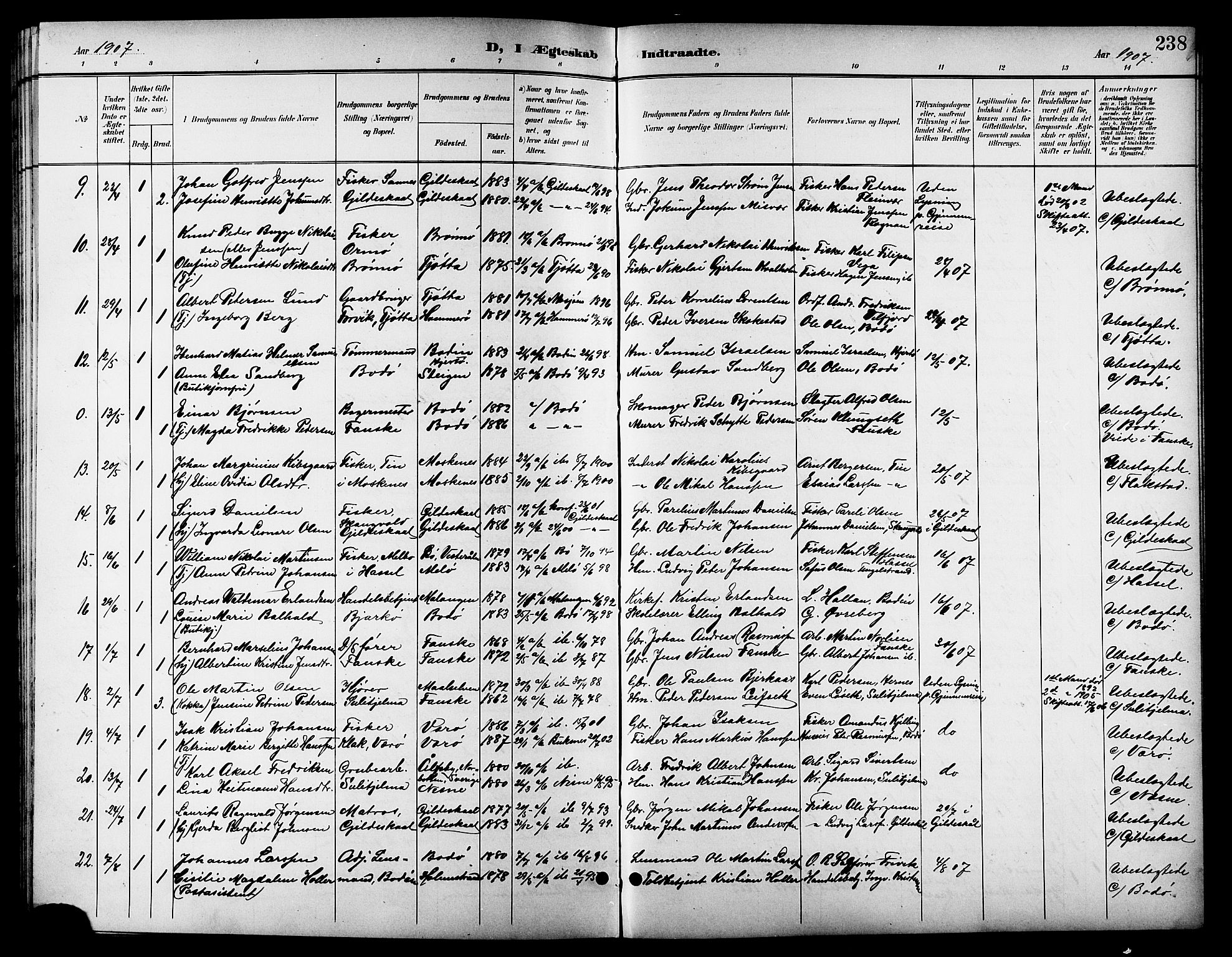 Ministerialprotokoller, klokkerbøker og fødselsregistre - Nordland, SAT/A-1459/801/L0033: Parish register (copy) no. 801C08, 1898-1910, p. 238