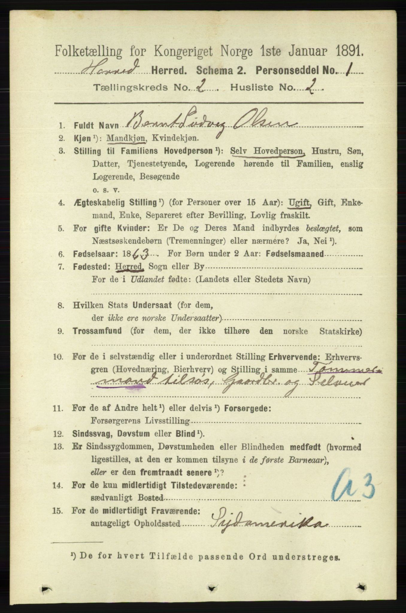 RA, 1891 census for 1039 Herad, 1891, p. 528