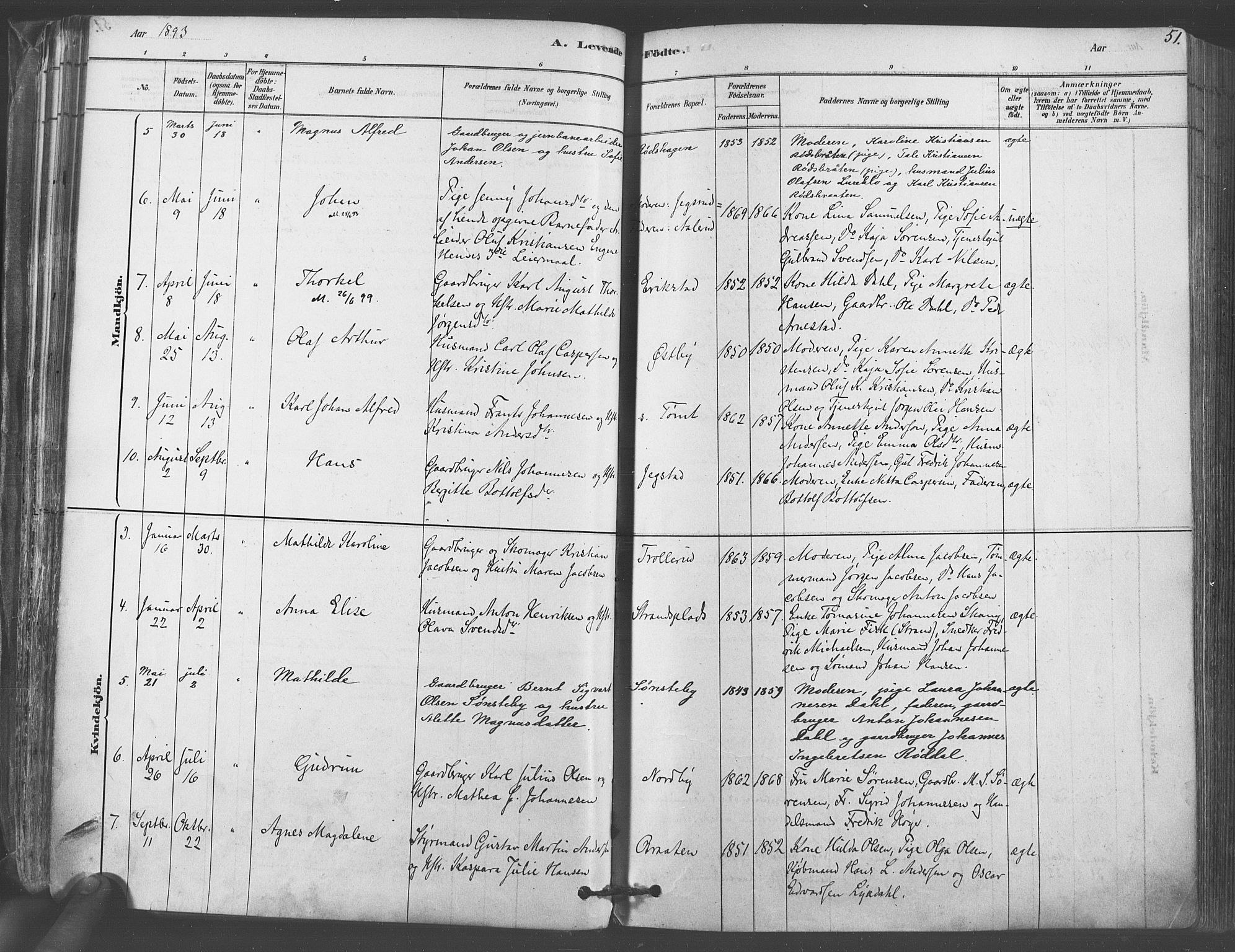 Vestby prestekontor Kirkebøker, AV/SAO-A-10893/F/Fa/L0009: Parish register (official) no. I 9, 1878-1900, p. 51