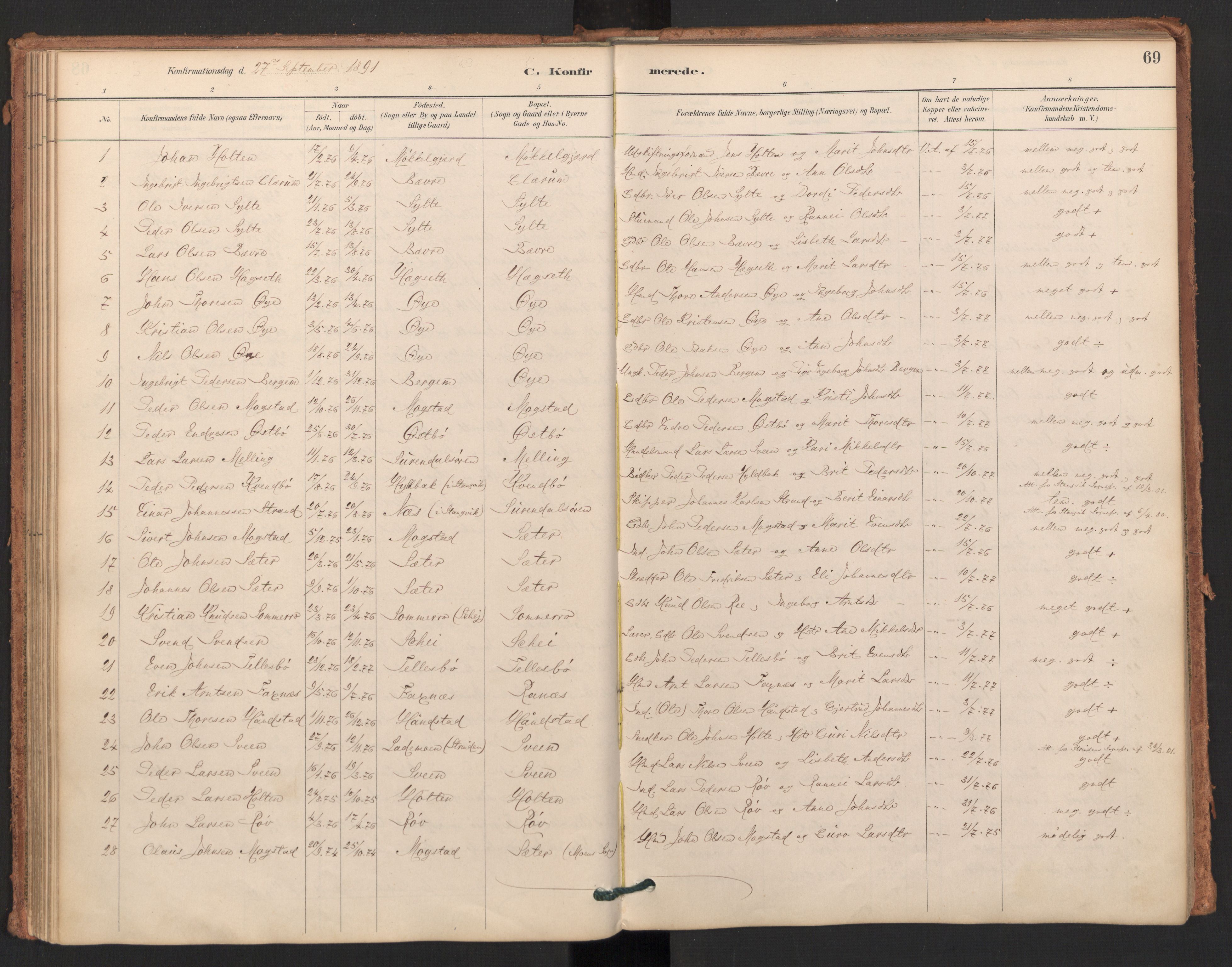Ministerialprotokoller, klokkerbøker og fødselsregistre - Møre og Romsdal, SAT/A-1454/596/L1056: Parish register (official) no. 596A01, 1885-1900, p. 69