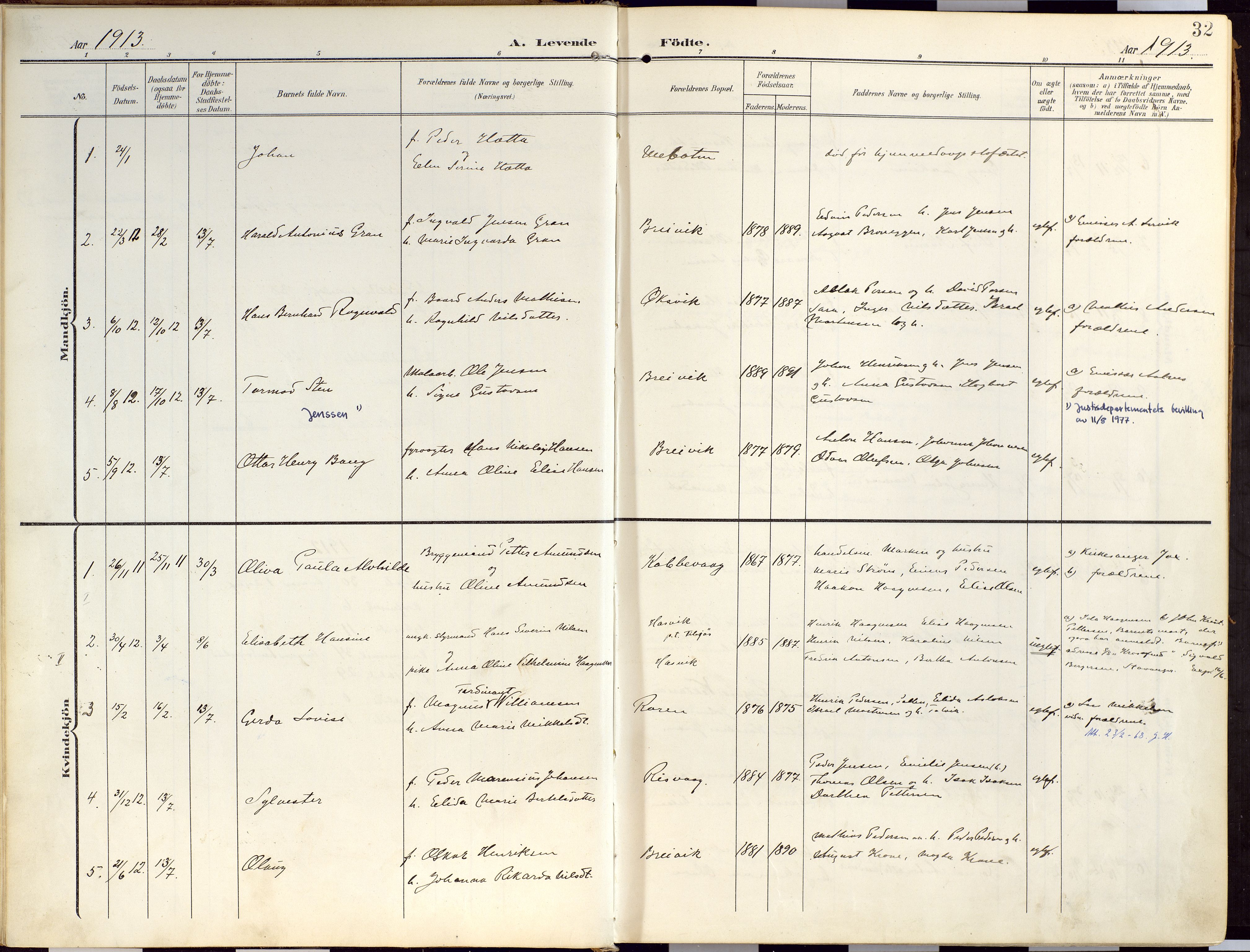 Loppa sokneprestkontor, SATØ/S-1339/H/Ha/L0010kirke: Parish register (official) no. 10, 1907-1922, p. 32