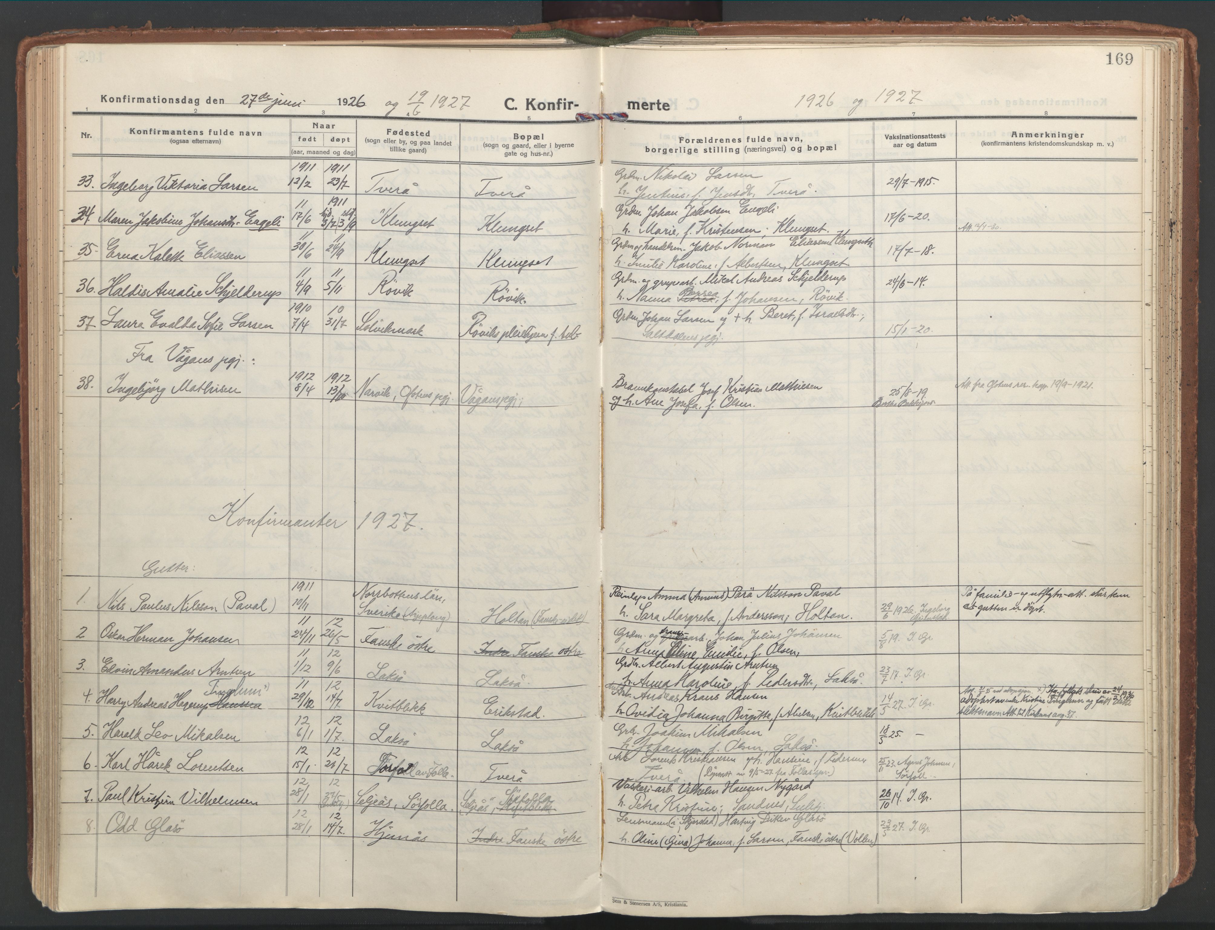 Ministerialprotokoller, klokkerbøker og fødselsregistre - Nordland, SAT/A-1459/849/L0699: Parish register (official) no. 849A10, 1924-1937, p. 169