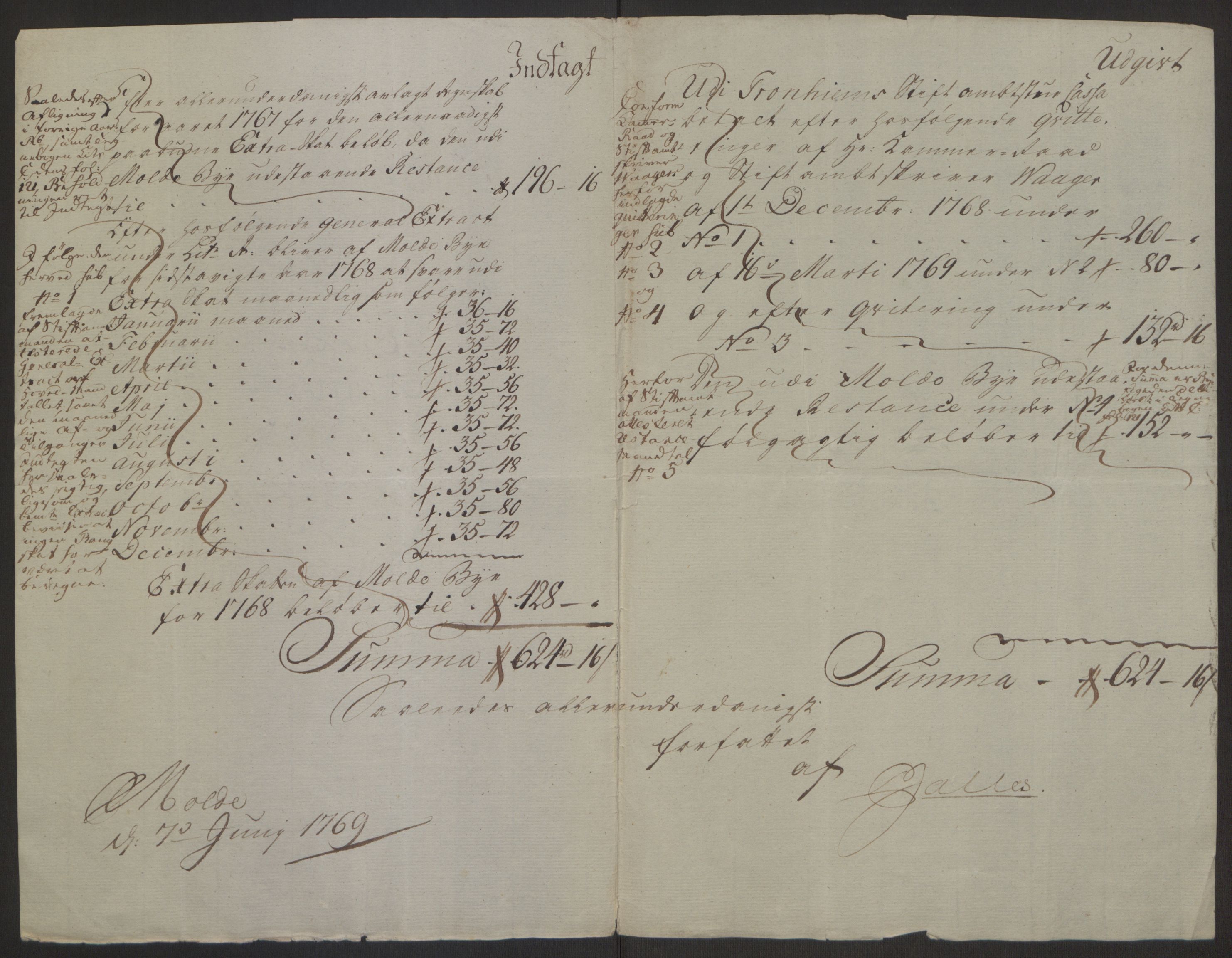 Rentekammeret inntil 1814, Reviderte regnskaper, Byregnskaper, AV/RA-EA-4066/R/Rq/L0487/0004: [Q1] Kontribusjonsregnskap / Ekstraskatt, 1762-1772, p. 157