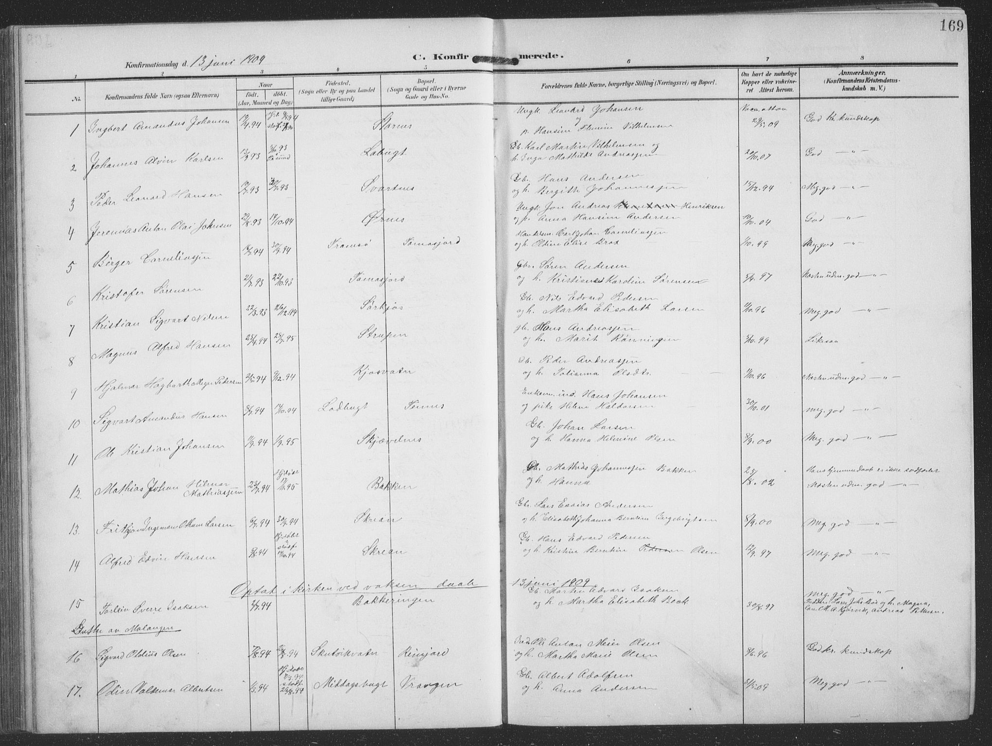 Balsfjord sokneprestembete, SATØ/S-1303/G/Ga/L0009klokker: Parish register (copy) no. 9, 1906-1920, p. 169