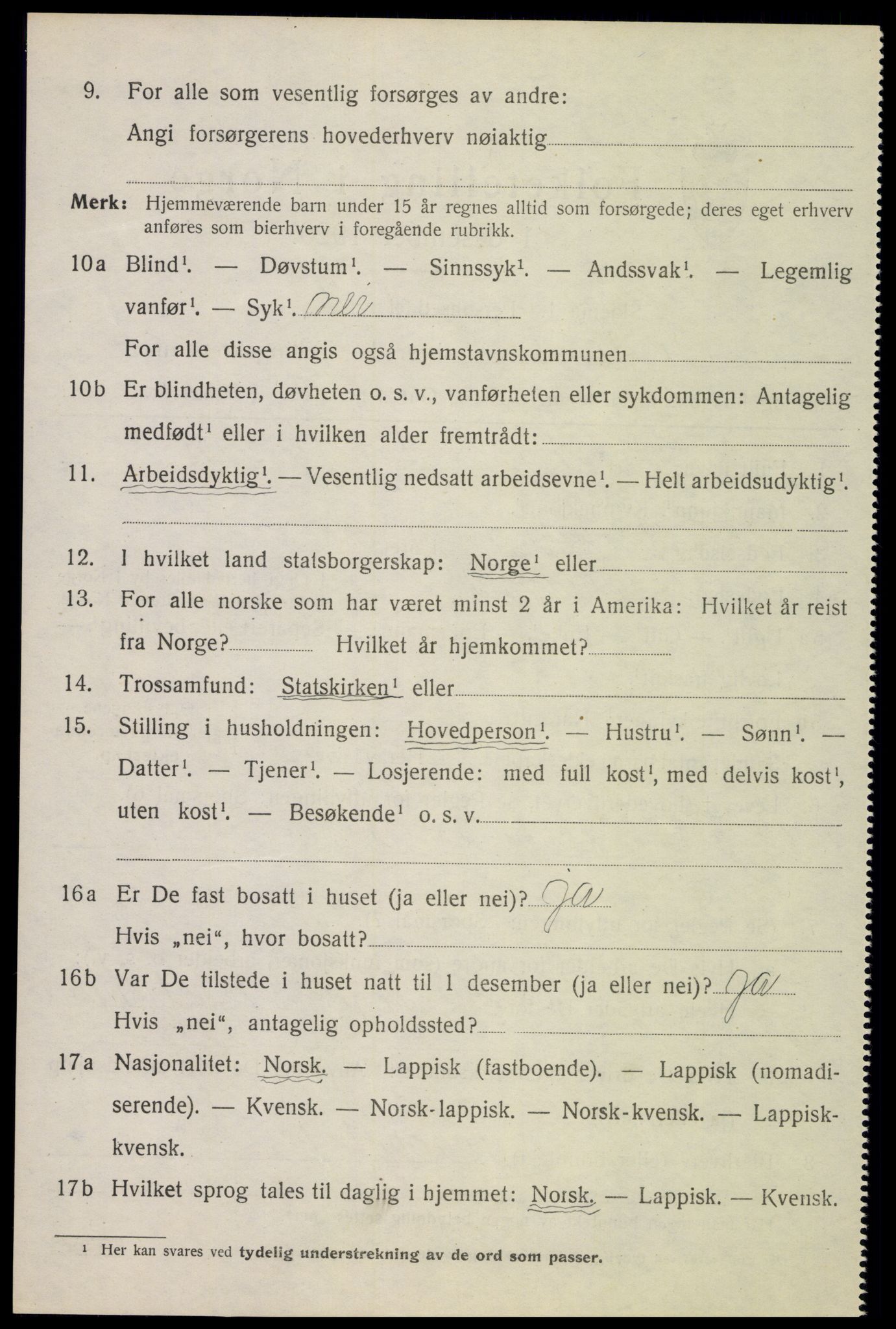 SAT, 1920 census for Sortland, 1920, p. 6517