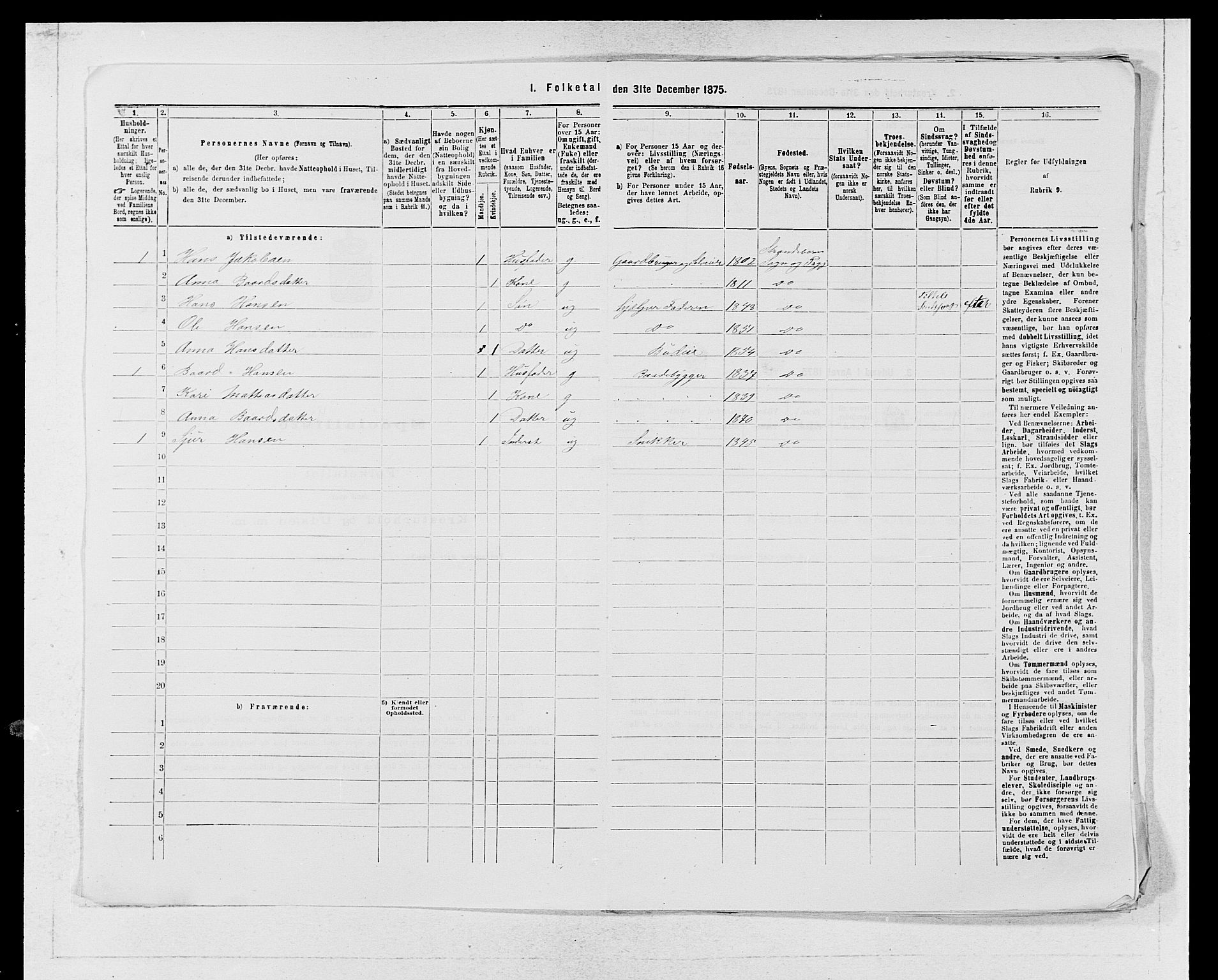 SAB, 1875 census for 1226P Strandebarm, 1875, p. 662