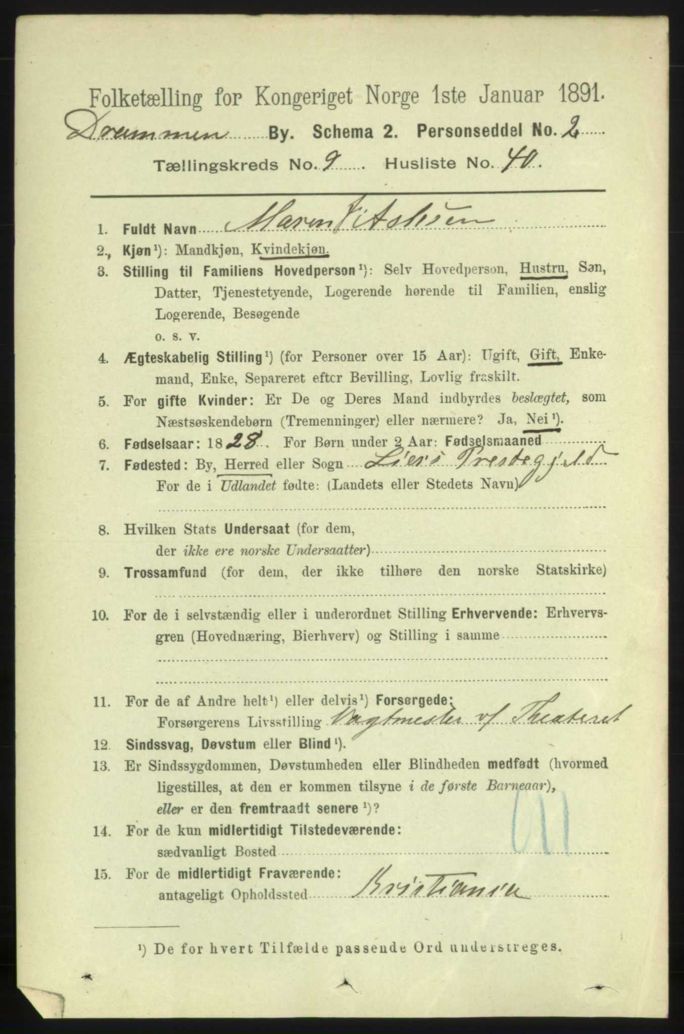 RA, 1891 census for 0602 Drammen, 1891, p. 7905