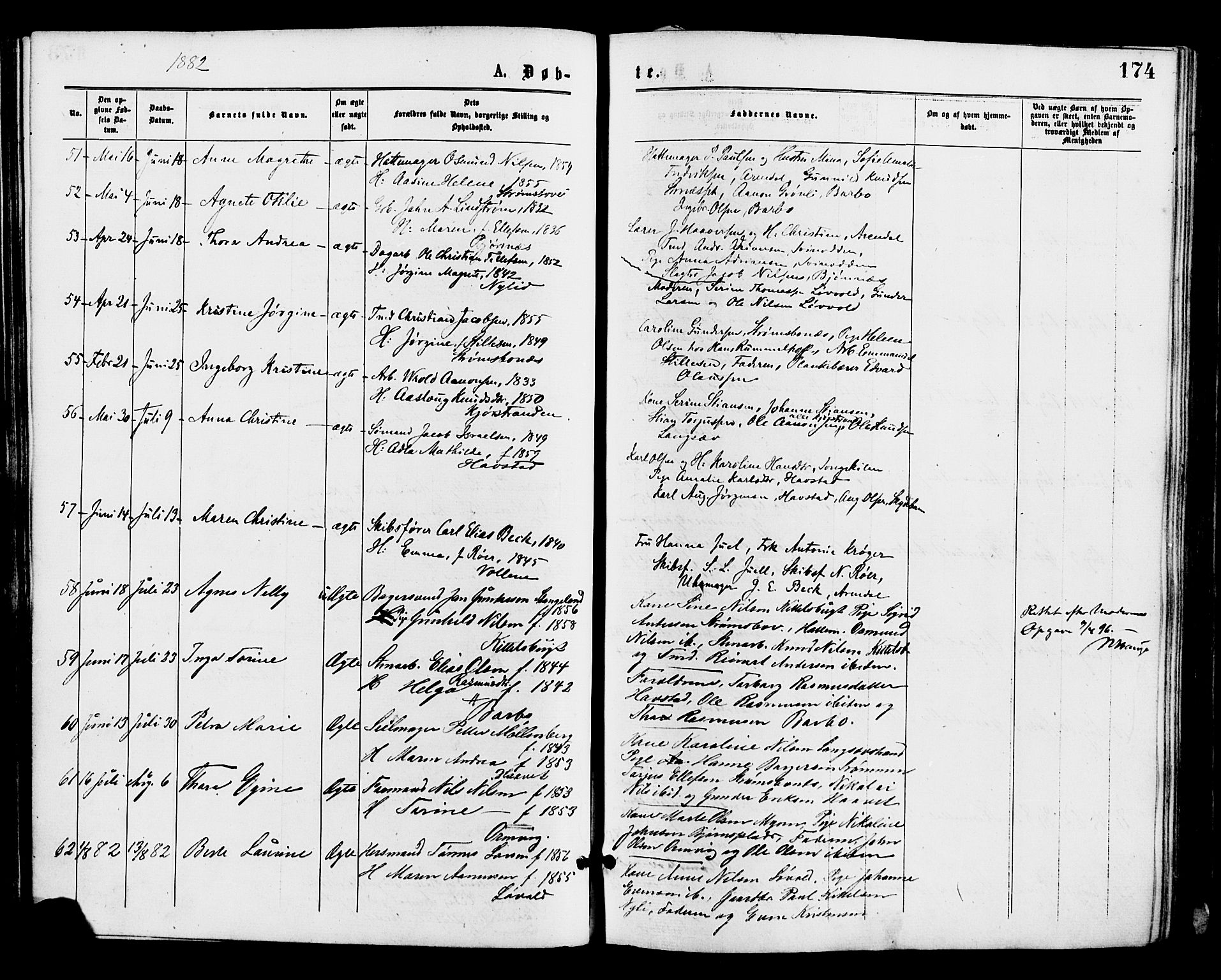 Barbu sokneprestkontor, AV/SAK-1111-0003/F/Fa/L0001: Parish register (official) no. A 1 /1, 1878-1883, p. 174