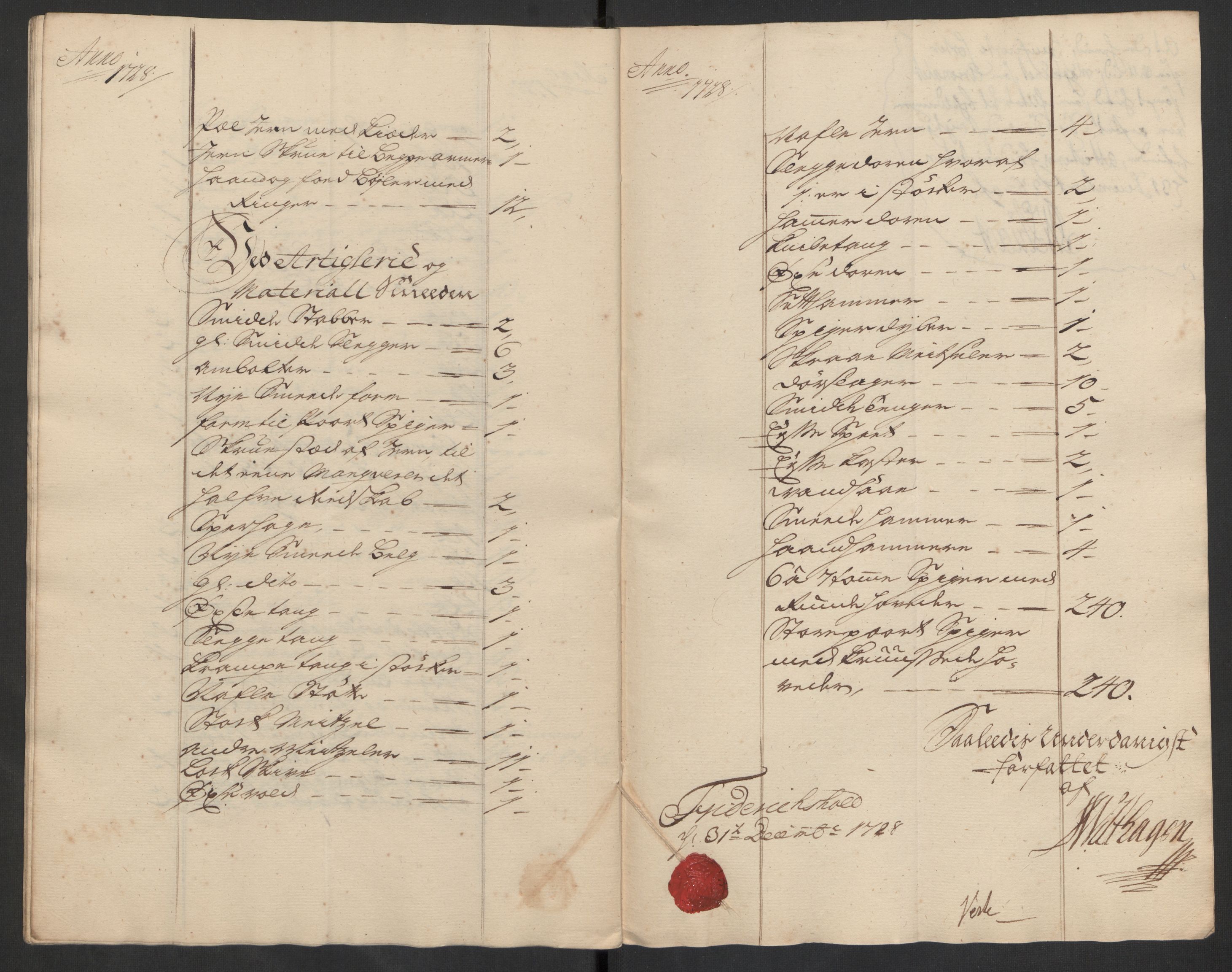 Kommanderende general (KG I) med Det norske krigsdirektorium, AV/RA-EA-5419/D/L0153: Fredriksten festning: Brev, inventarfortegnelser og regnskapsekstrakter, 1724-1729, p. 665