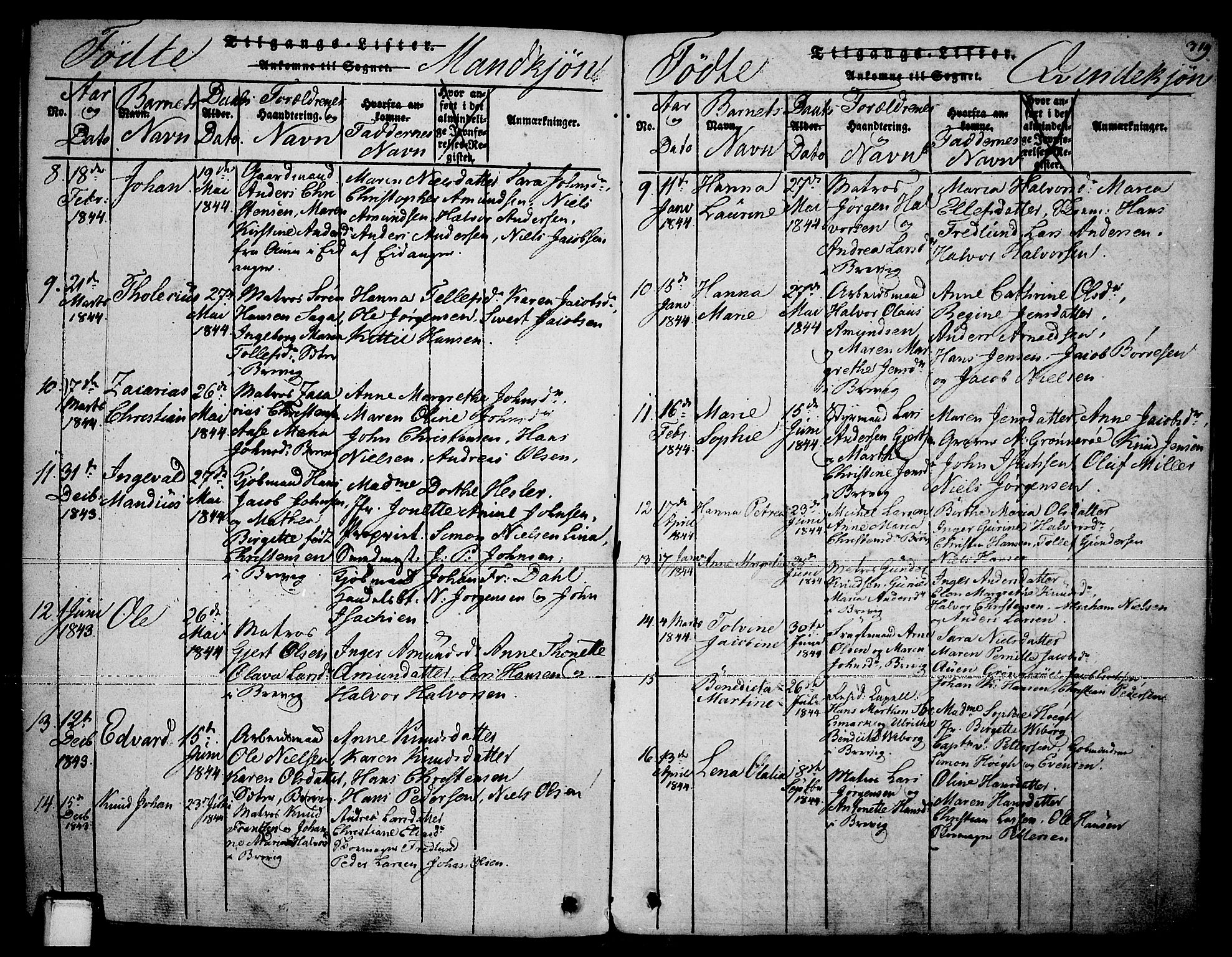 Brevik kirkebøker, AV/SAKO-A-255/F/Fa/L0004: Parish register (official) no. 4, 1814-1846, p. 319