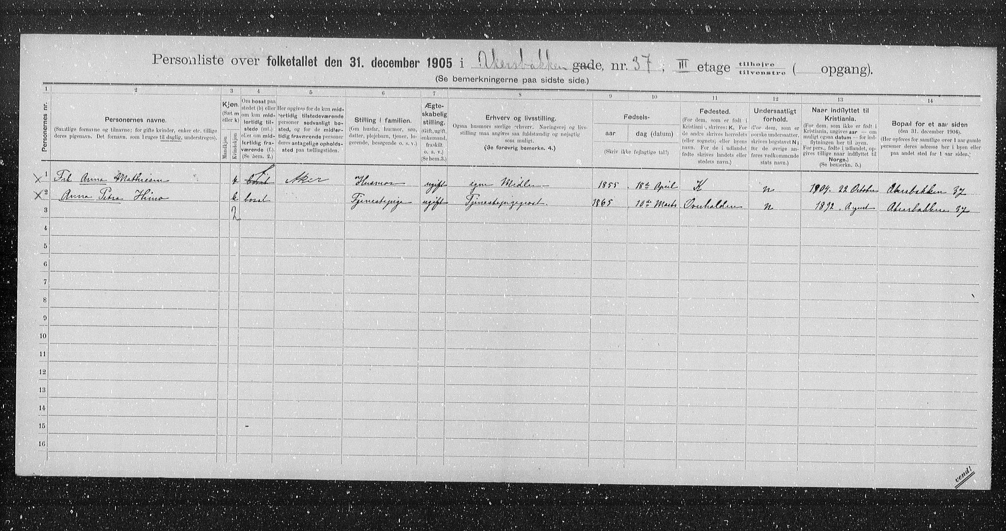 OBA, Municipal Census 1905 for Kristiania, 1905, p. 144