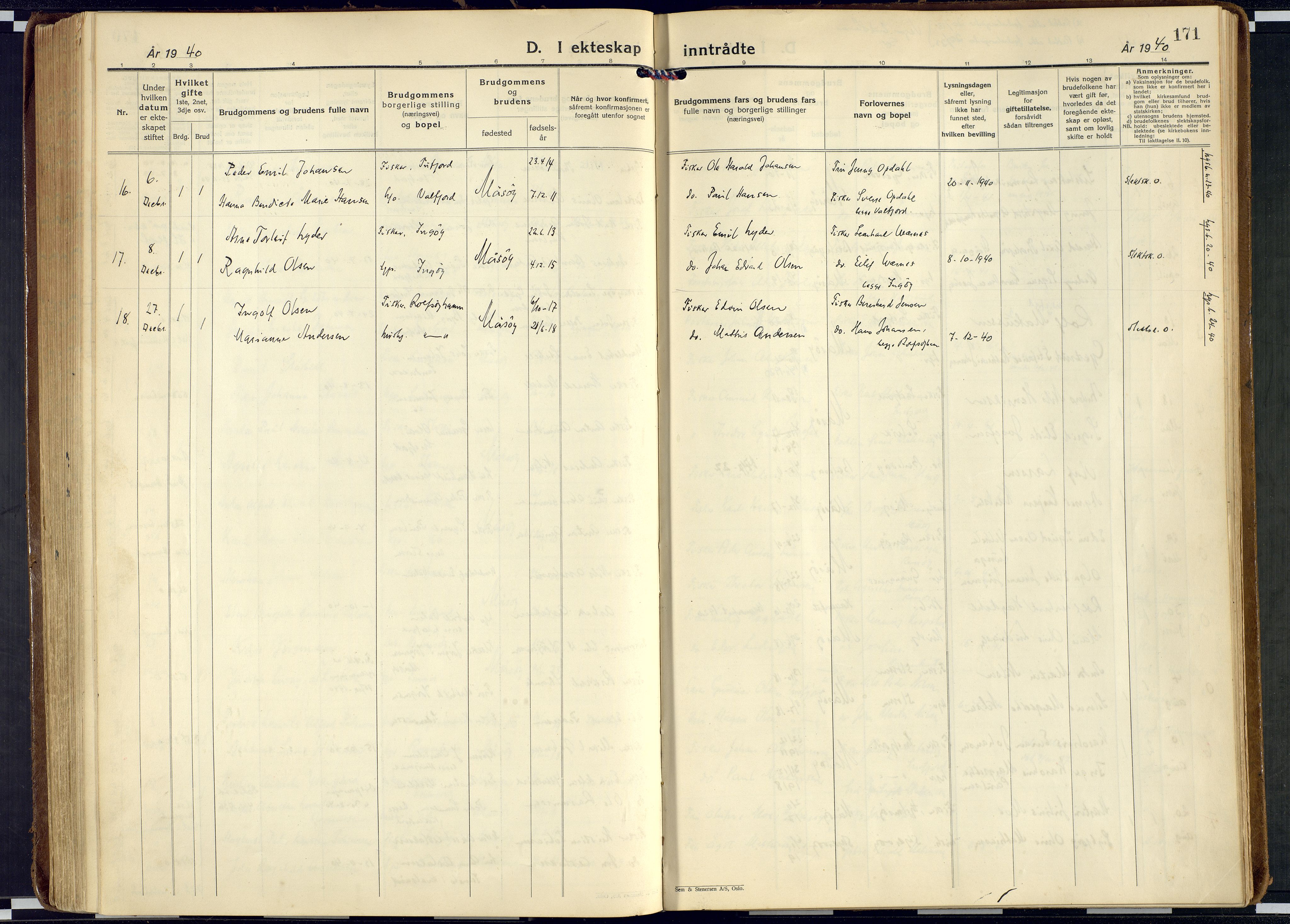 Måsøy sokneprestkontor, AV/SATØ-S-1348/H/Ha/L0011kirke: Parish register (official) no. 11, 1933-1947, p. 171