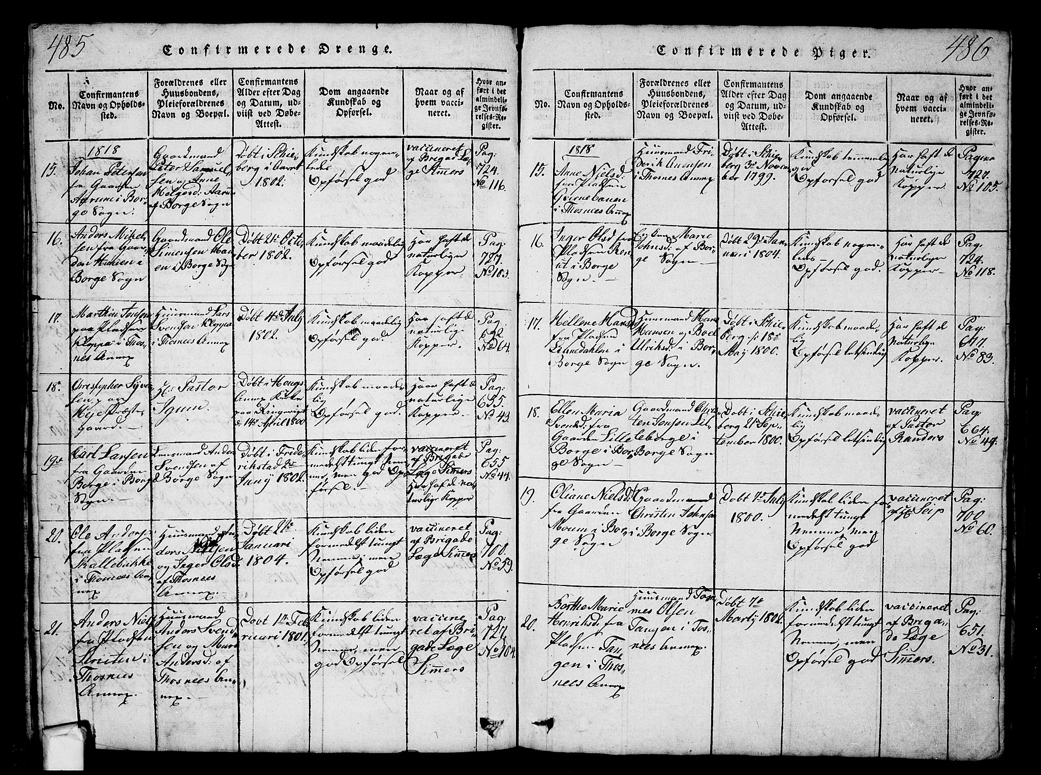 Borge prestekontor Kirkebøker, AV/SAO-A-10903/G/Ga/L0001: Parish register (copy) no.  I 1, 1815-1835, p. 485-486