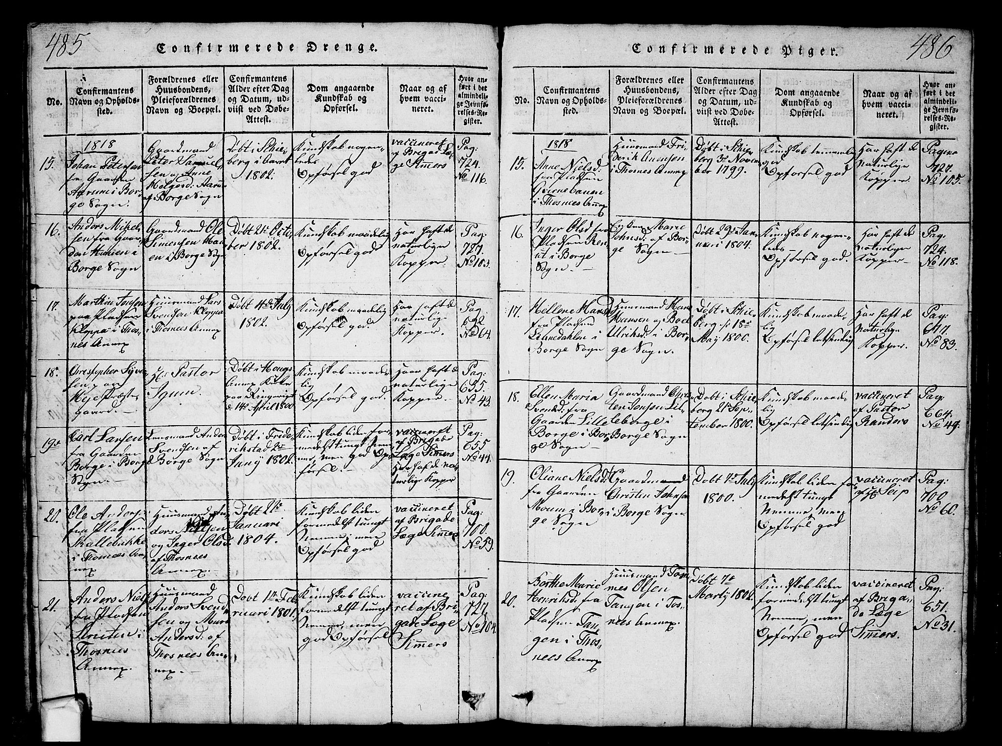 Borge prestekontor Kirkebøker, AV/SAO-A-10903/G/Ga/L0001: Parish register (copy) no.  I 1, 1815-1835, p. 485-486