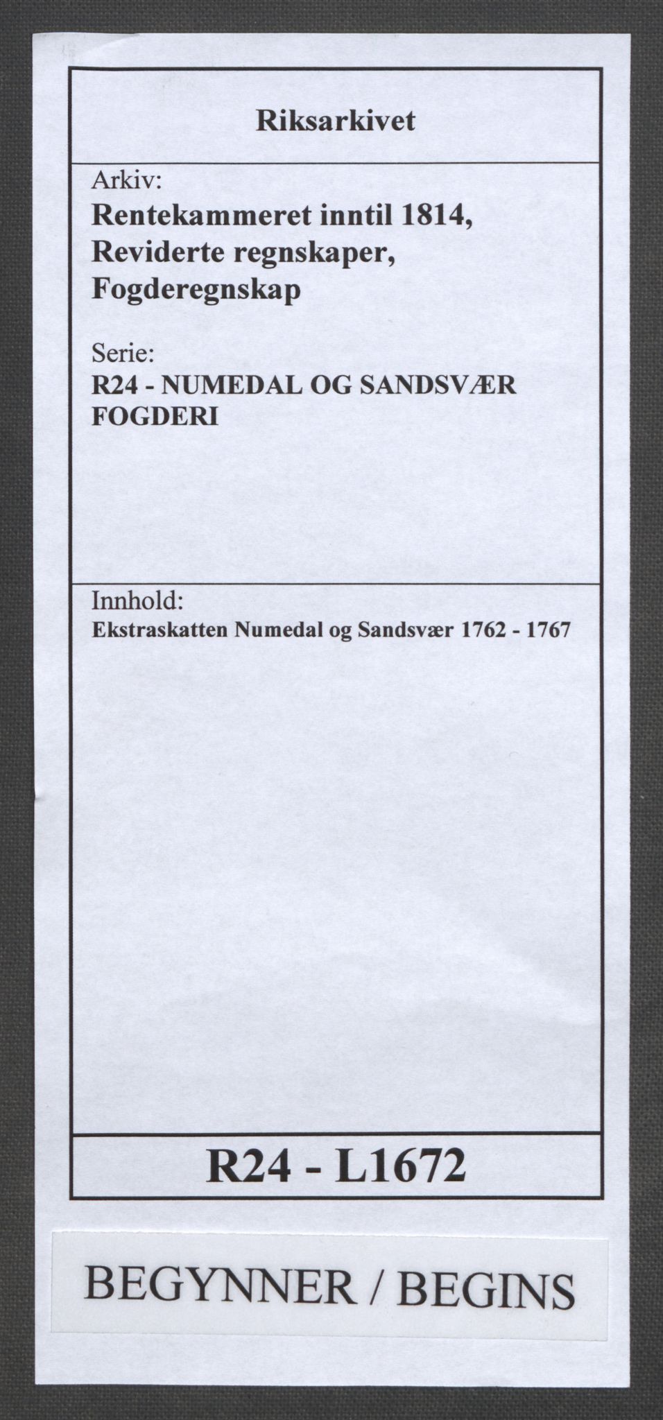 Rentekammeret inntil 1814, Reviderte regnskaper, Fogderegnskap, RA/EA-4092/R24/L1672: Ekstraskatten Numedal og Sandsvær, 1762-1767, p. 1