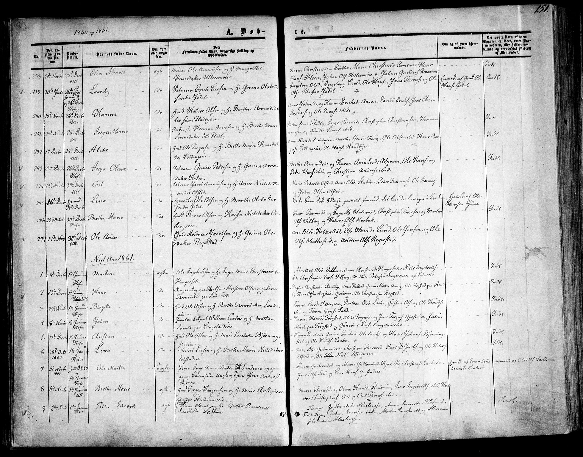 Ullensaker prestekontor Kirkebøker, SAO/A-10236a/F/Fa/L0015.a: Parish register (official) no. I 15A, 1851-1862, p. 151