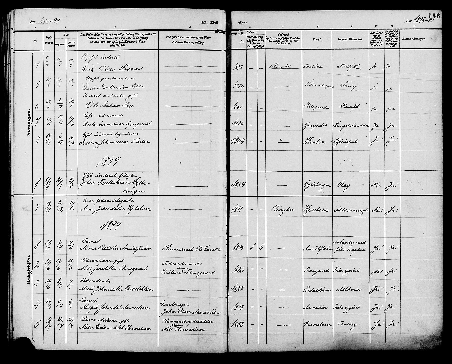 Ringebu prestekontor, SAH/PREST-082/H/Ha/Hab/L0007: Parish register (copy) no. 7, 1890-1910, p. 146
