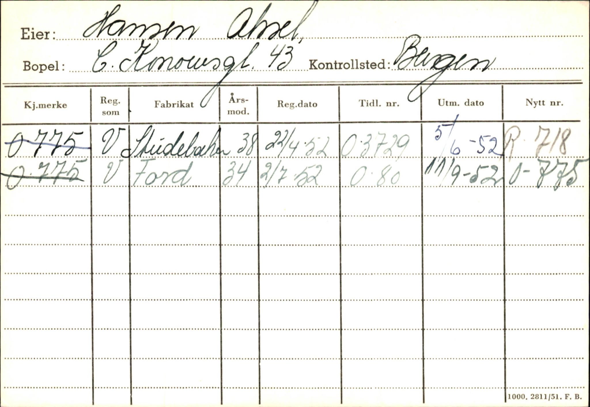 Statens vegvesen, Hordaland vegkontor, AV/SAB-A-5201/2/Hb/L0012: O-eierkort H, 1920-1971, p. 5