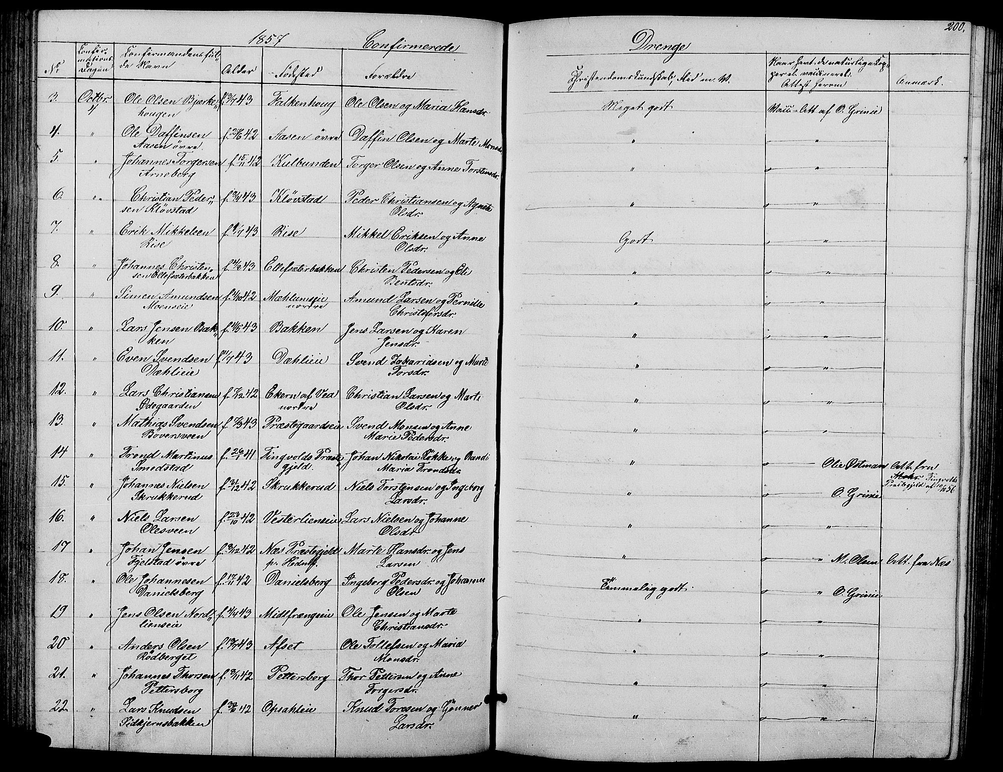 Ringsaker prestekontor, SAH/PREST-014/L/La/L0006: Parish register (copy) no. 6, 1851-1860, p. 200