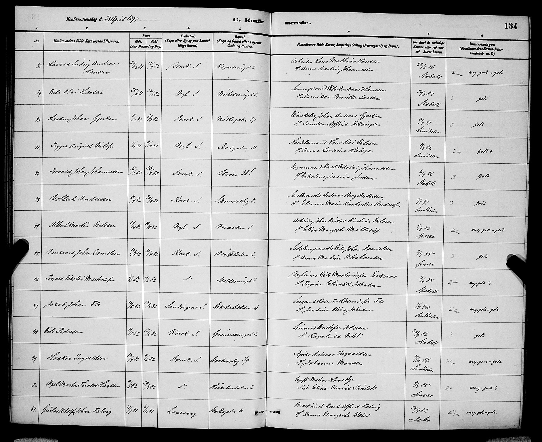 Domkirken sokneprestembete, AV/SAB-A-74801/H/Hab/L0024: Parish register (copy) no. C 4, 1880-1899, p. 134