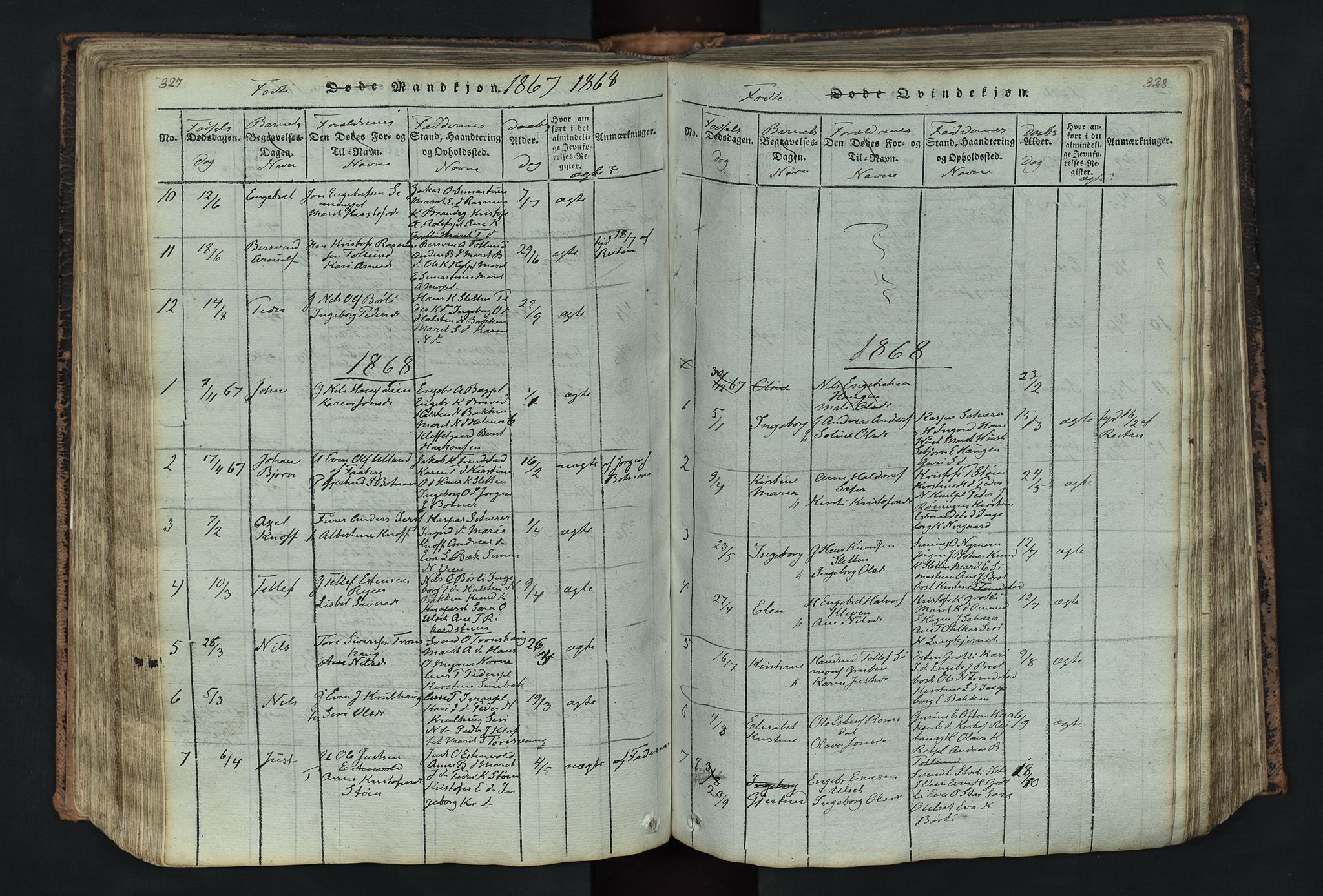 Kvikne prestekontor, SAH/PREST-064/H/Ha/Hab/L0001: Parish register (copy) no. 1, 1815-1895, p. 327-328