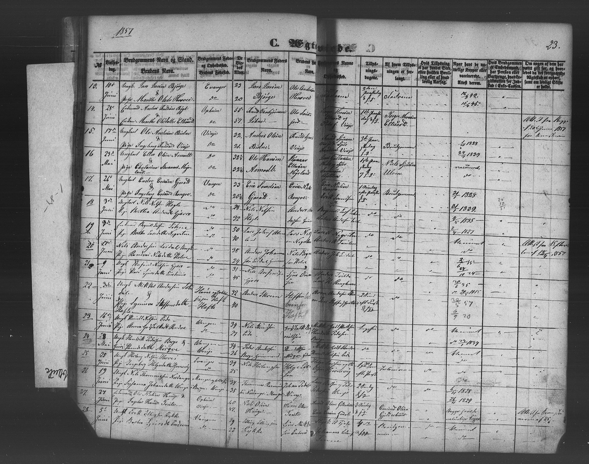 Voss sokneprestembete, SAB/A-79001/H/Haa: Parish register (official) no. A 19, 1851-1886, p. 23