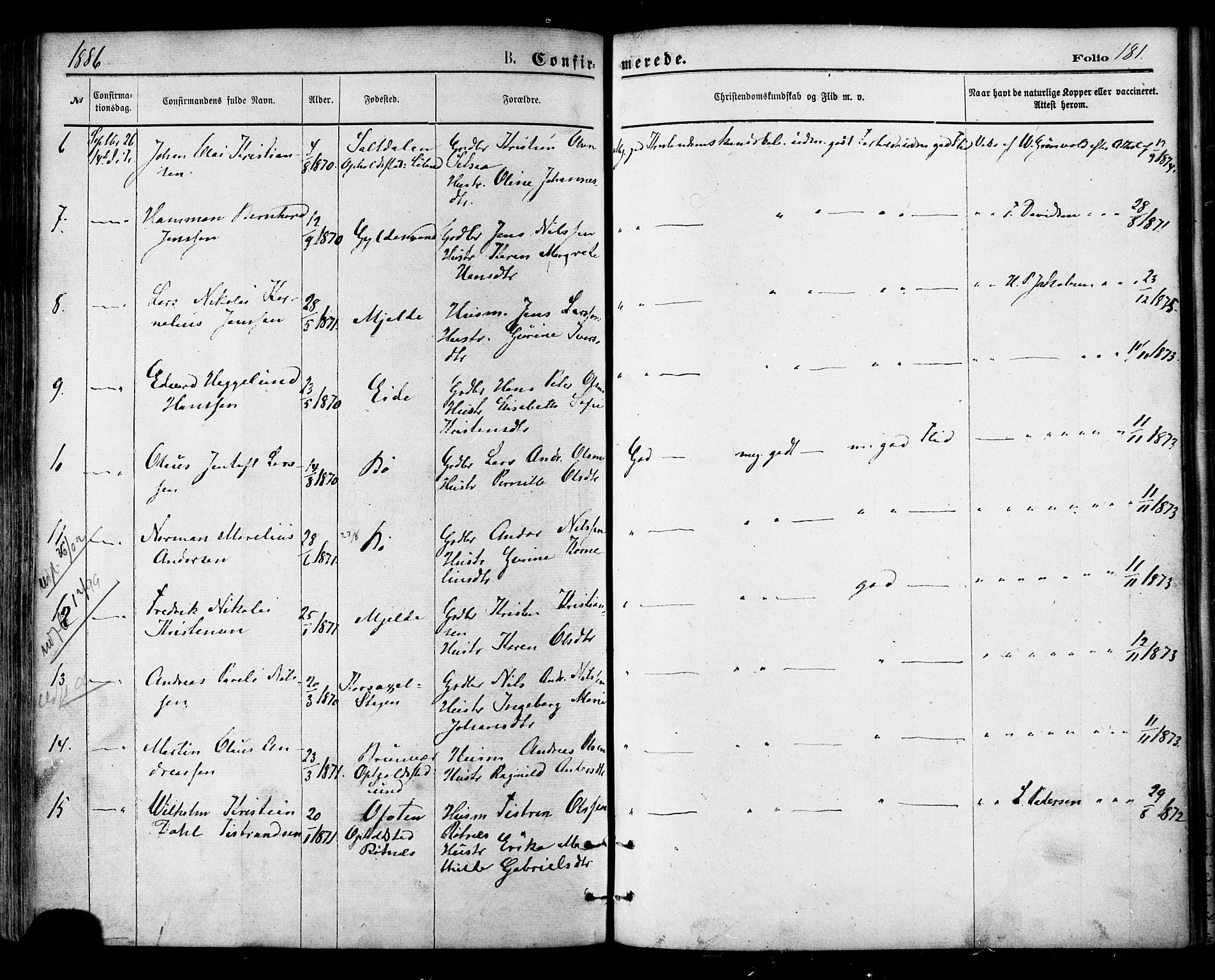 Ministerialprotokoller, klokkerbøker og fødselsregistre - Nordland, SAT/A-1459/855/L0802: Parish register (official) no. 855A10, 1875-1886, p. 181