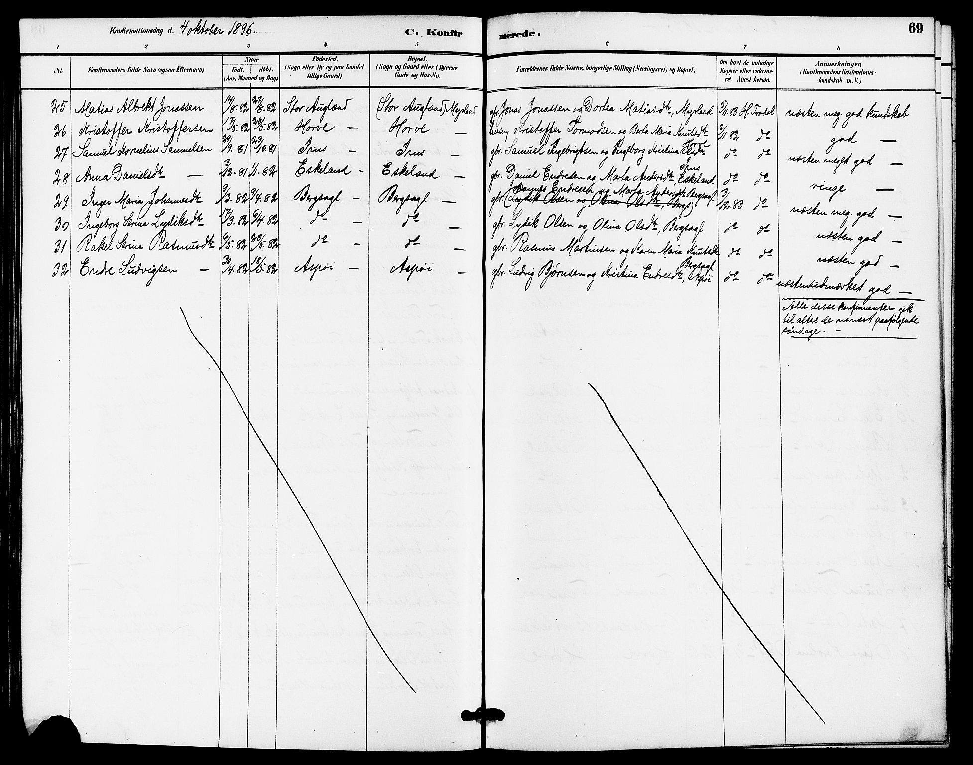 Høgsfjord sokneprestkontor, AV/SAST-A-101624/H/Ha/Haa/L0005: Parish register (official) no. A 5, 1885-1897, p. 69