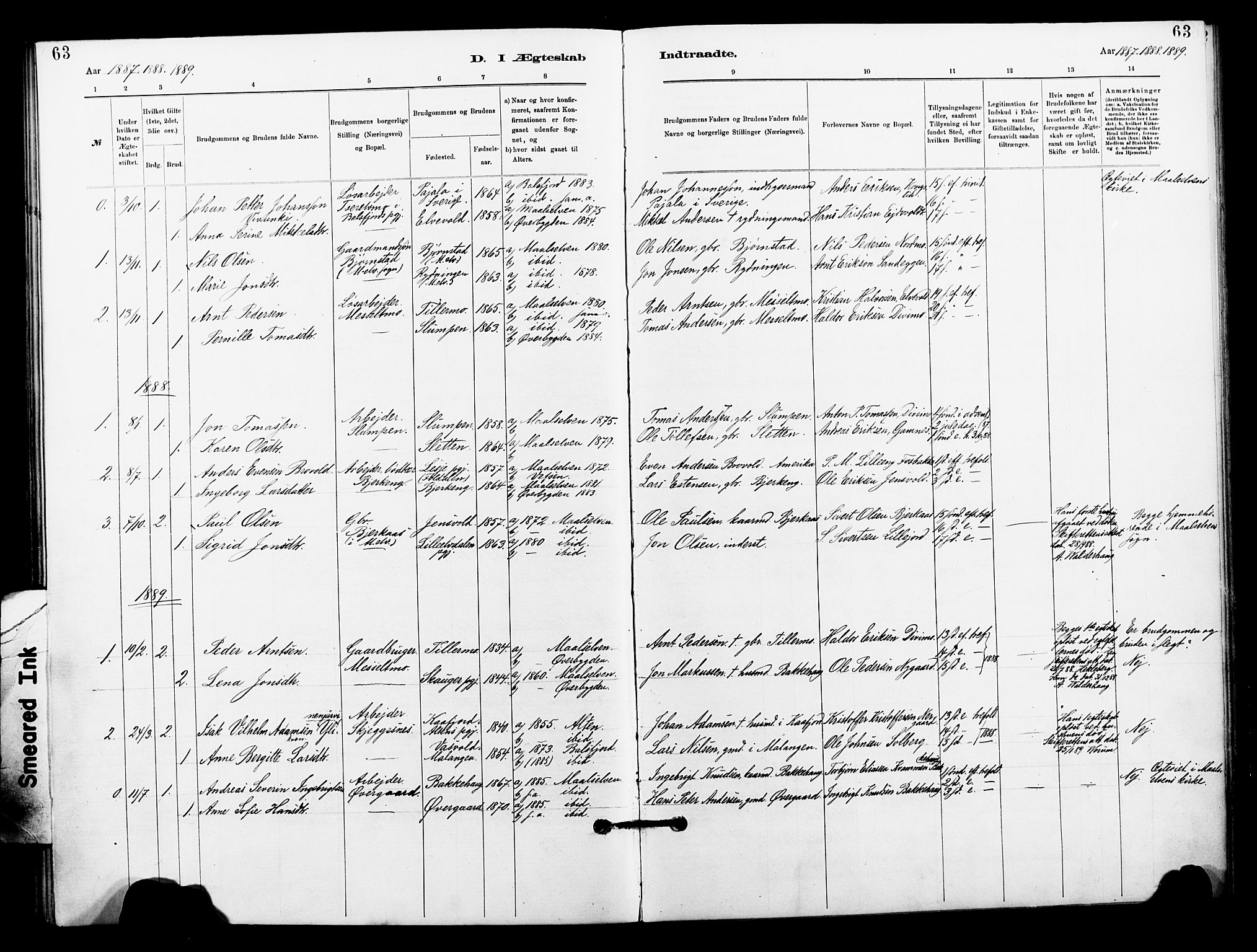Målselv sokneprestembete, SATØ/S-1311/G/Ga/Gaa/L0006kirke: Parish register (official) no. 6, 1884-1902, p. 63