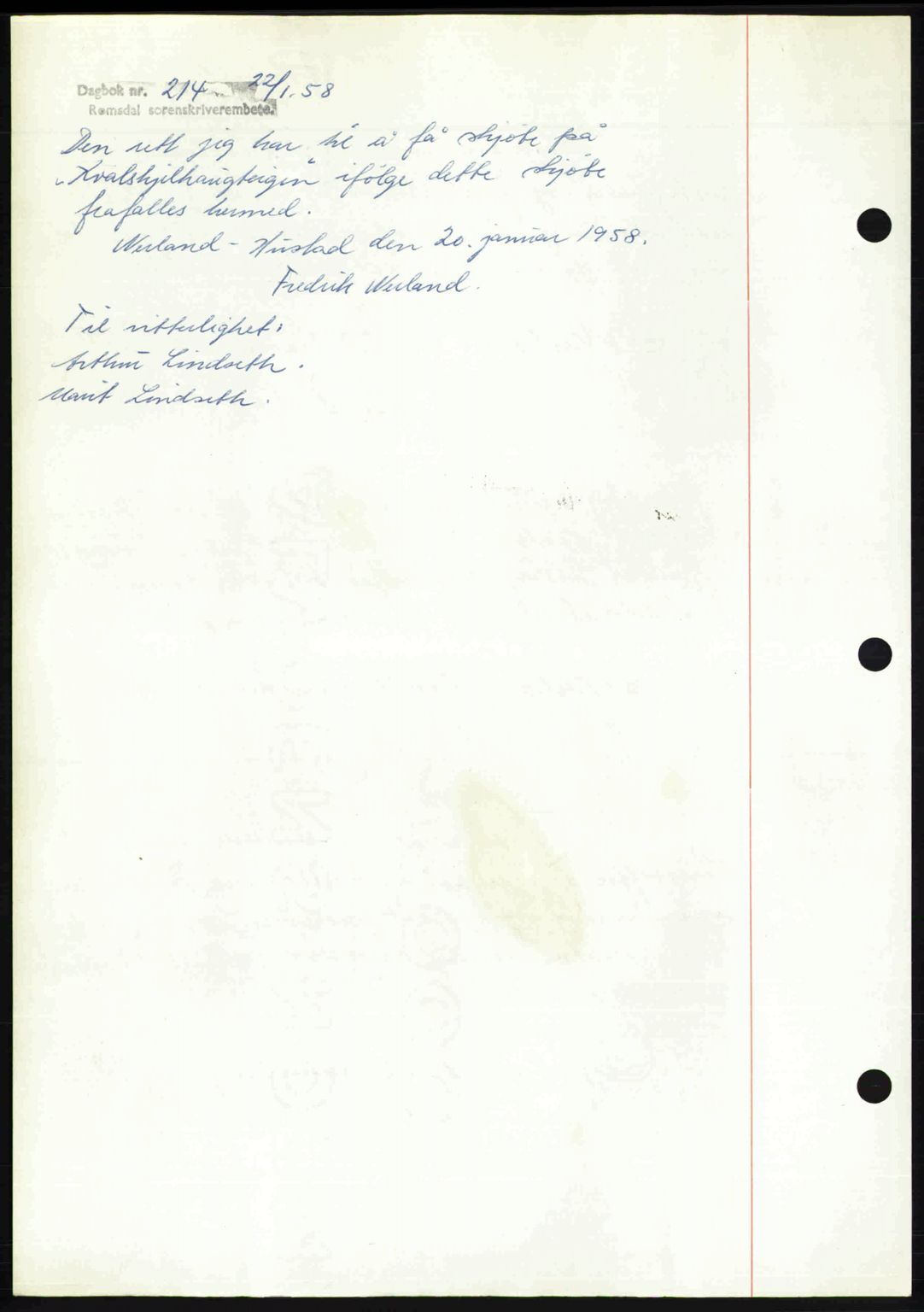 Romsdal sorenskriveri, AV/SAT-A-4149/1/2/2C: Mortgage book no. A32, 1950-1950, Diary no: : 214/1958