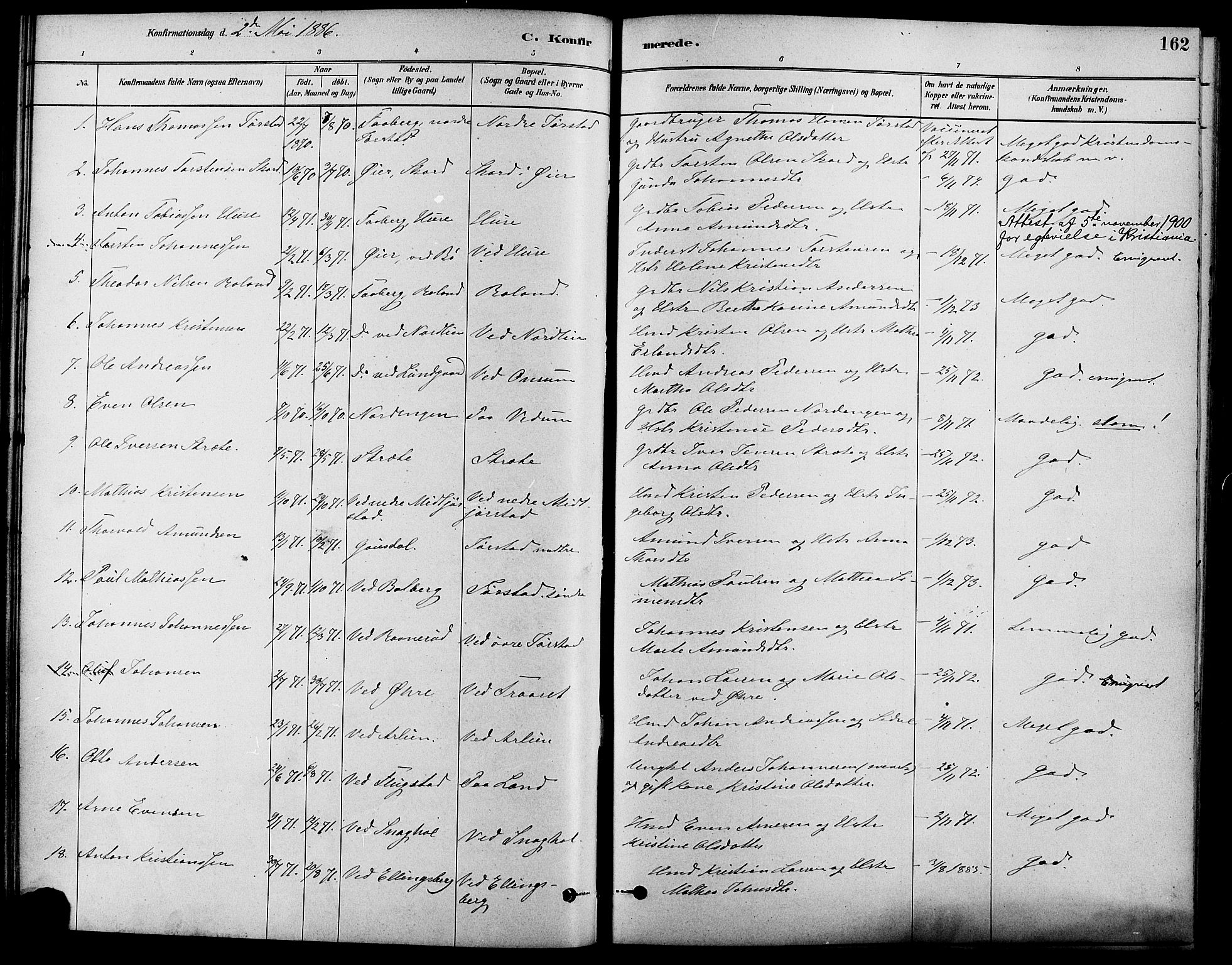 Fåberg prestekontor, SAH/PREST-086/H/Ha/Haa/L0008: Parish register (official) no. 8, 1879-1898, p. 162