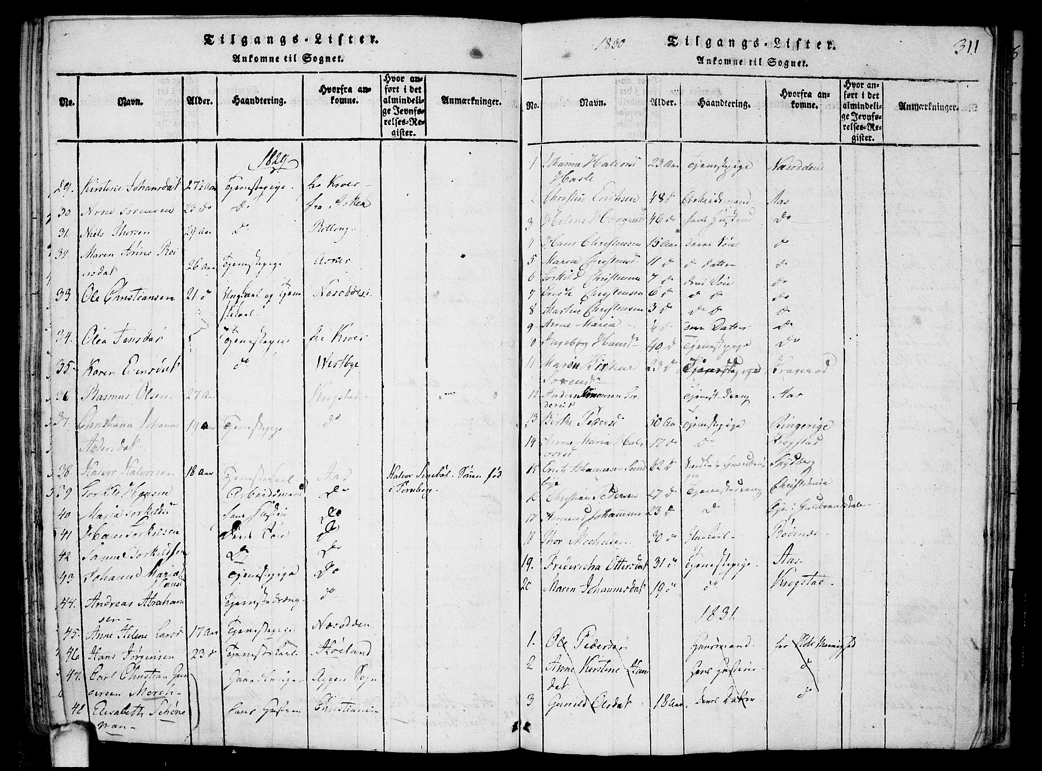 Drøbak prestekontor Kirkebøker, SAO/A-10142a/F/Fa/L0001: Parish register (official) no. I 1, 1816-1842, p. 311