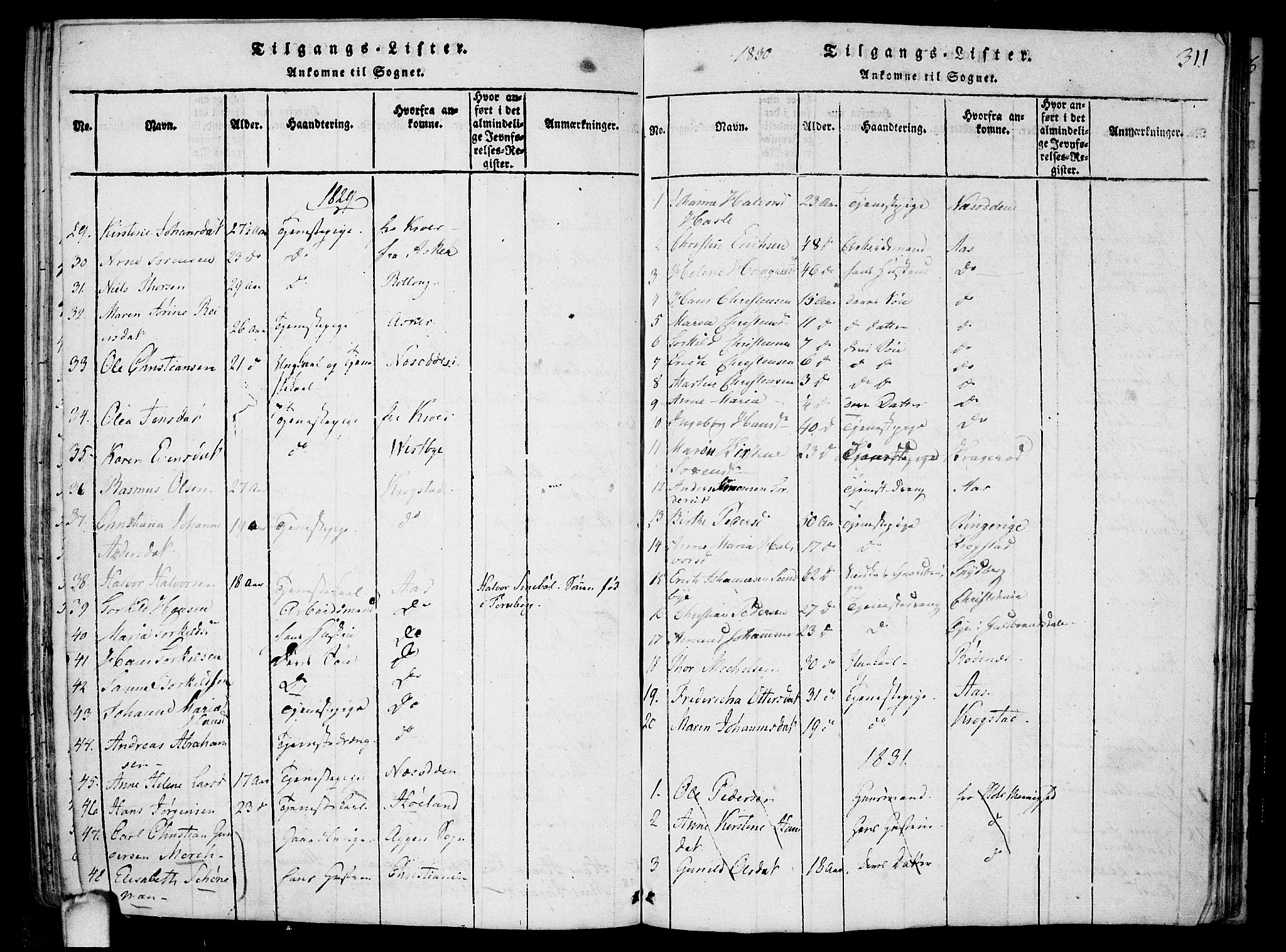 Drøbak prestekontor Kirkebøker, AV/SAO-A-10142a/F/Fa/L0001: Parish register (official) no. I 1, 1816-1842, p. 311