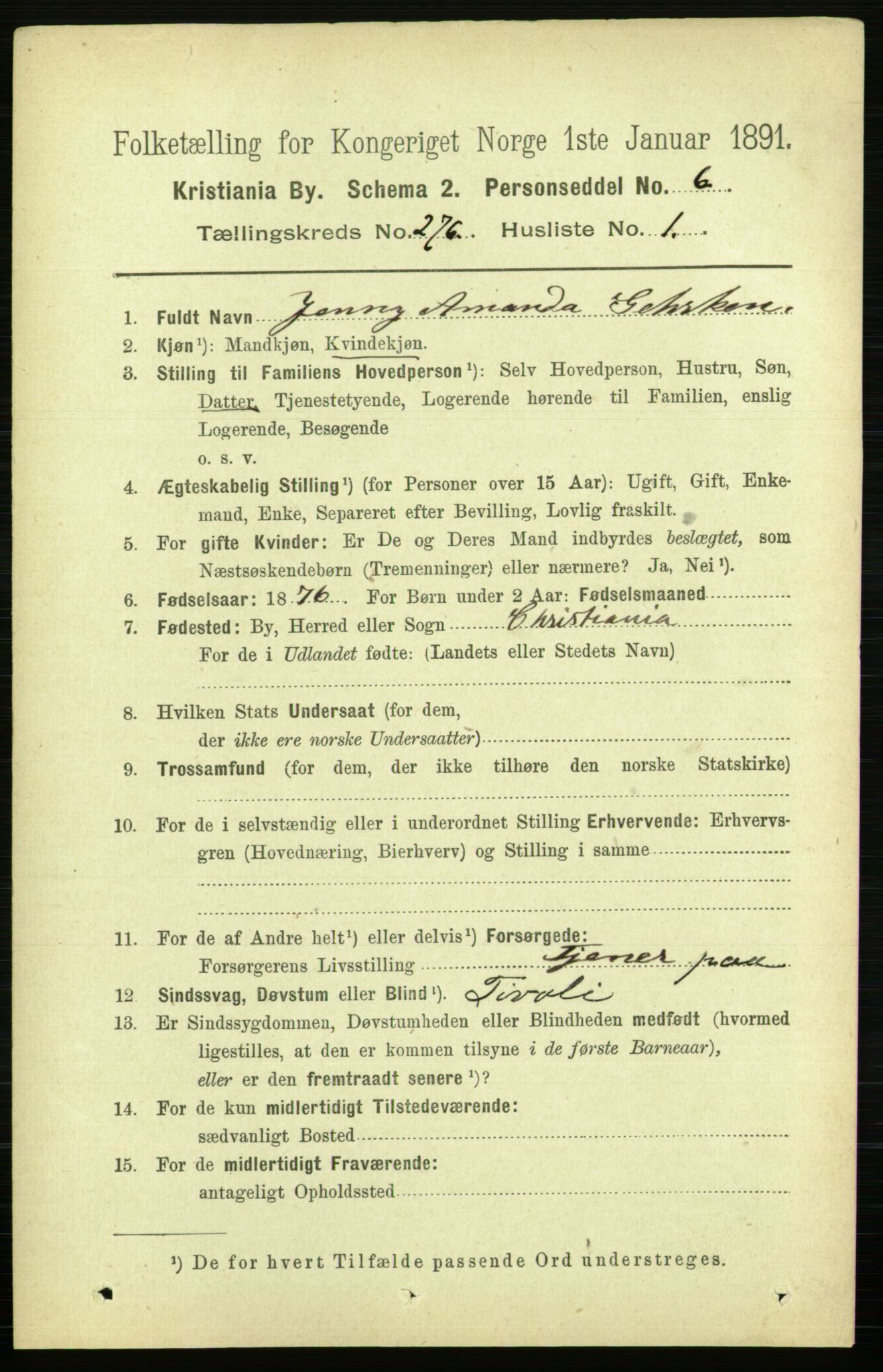 RA, 1891 census for 0301 Kristiania, 1891, p. 167506