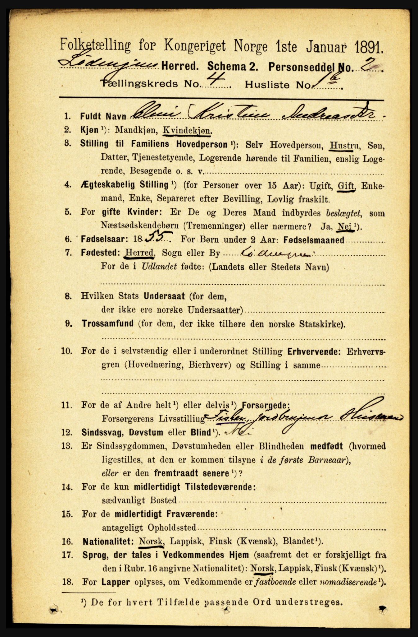 RA, 1891 census for 1851 Lødingen, 1891, p. 1935