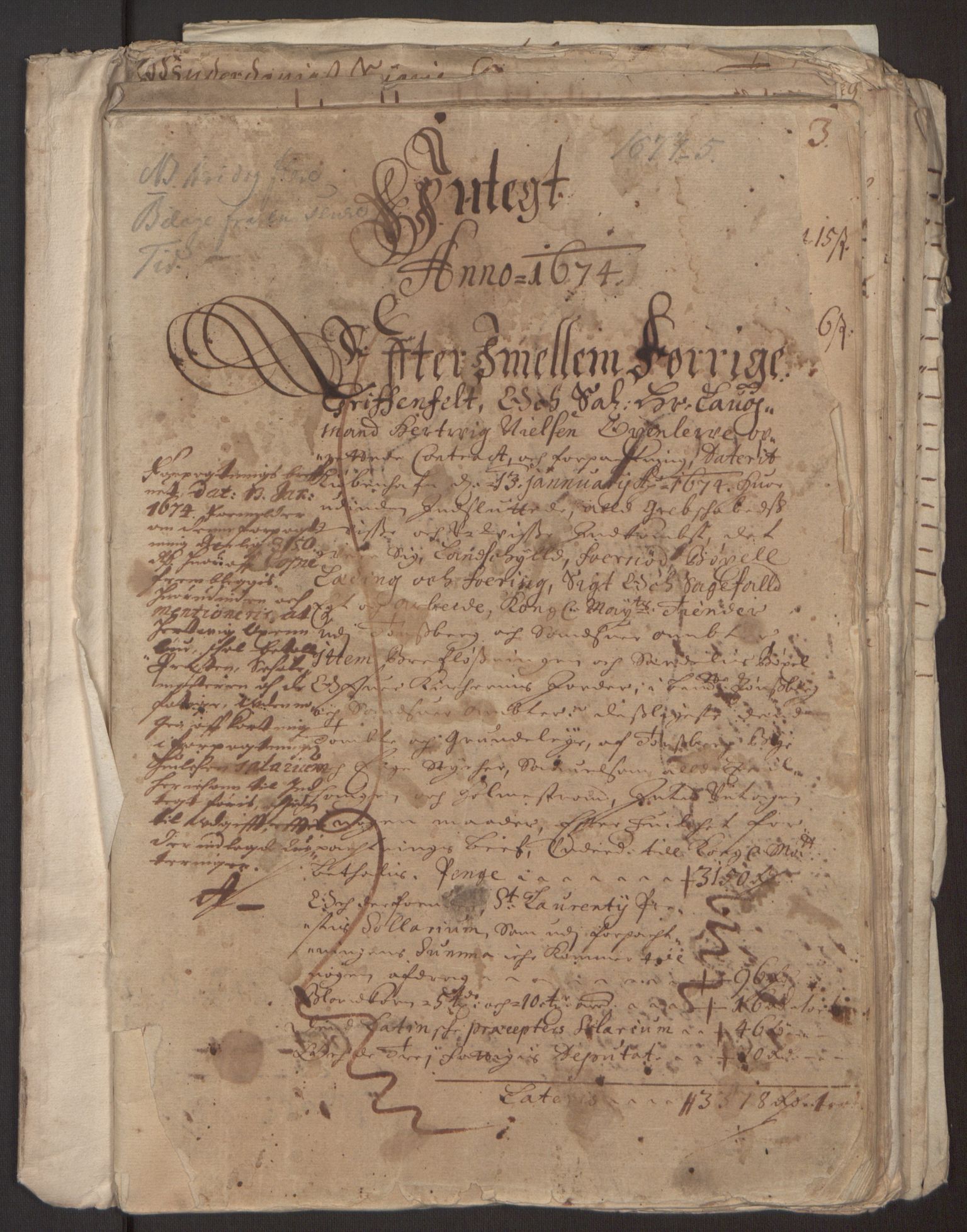 Rentekammeret inntil 1814, Reviderte regnskaper, Fogderegnskap, RA/EA-4092/R32/L1843: Fogderegnskap Jarlsberg grevskap, 1674-1675, p. 3