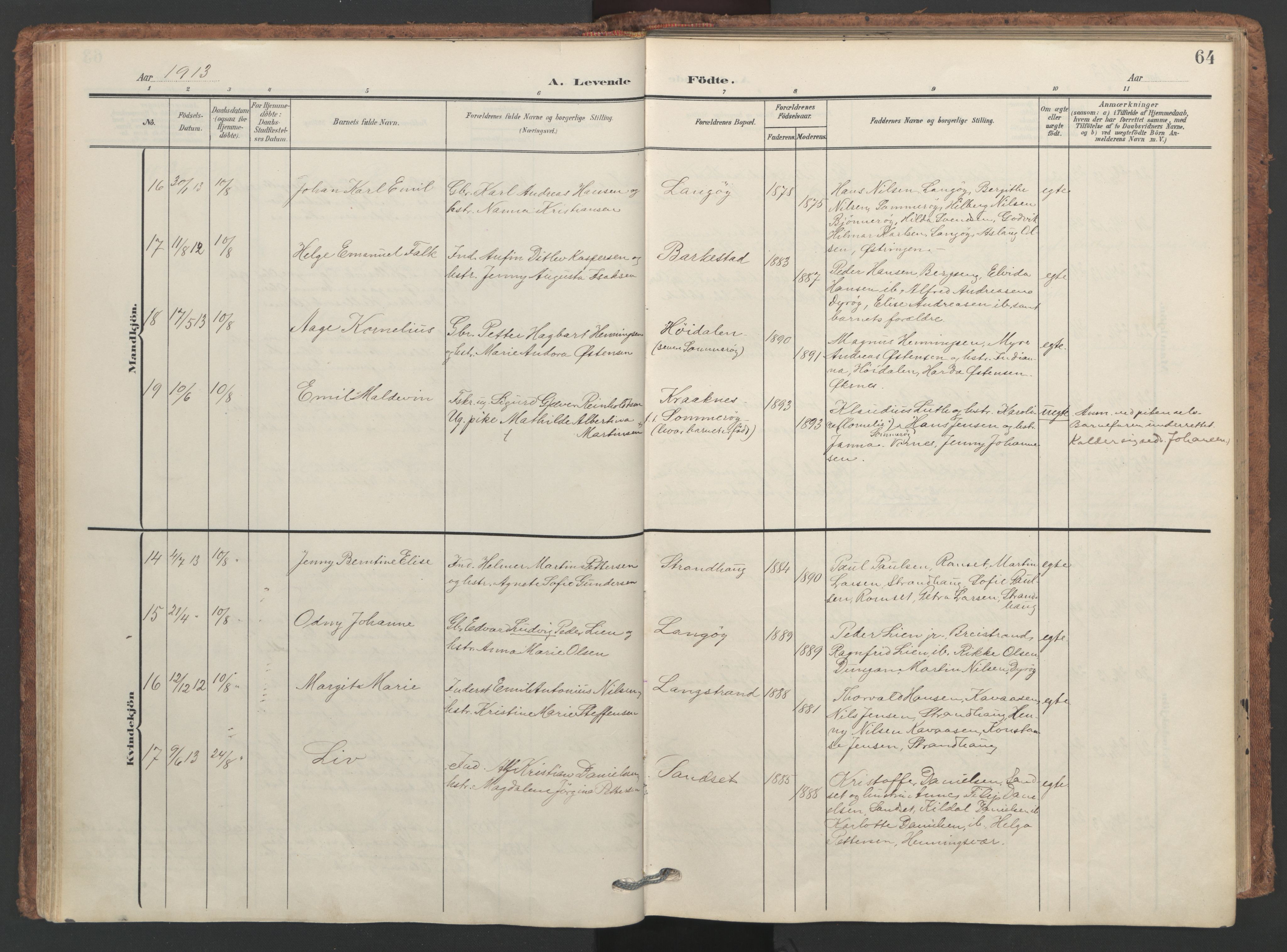 Ministerialprotokoller, klokkerbøker og fødselsregistre - Nordland, AV/SAT-A-1459/893/L1339: Parish register (official) no. 893A11, 1904-1914, p. 64