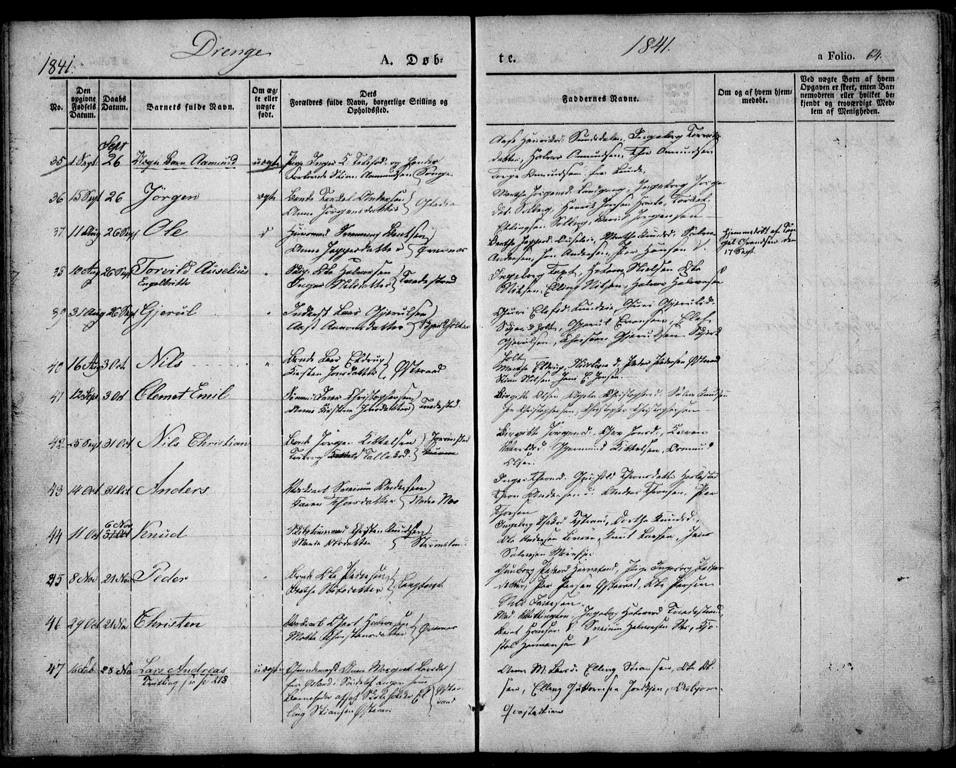 Holt sokneprestkontor, AV/SAK-1111-0021/F/Fa/L0007: Parish register (official) no. A 7, 1836-1848, p. 64