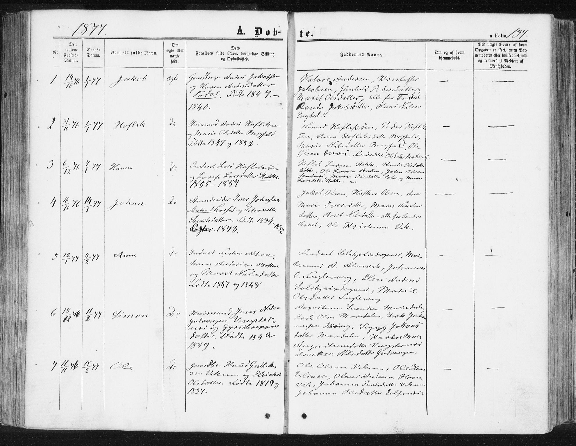 Ministerialprotokoller, klokkerbøker og fødselsregistre - Møre og Romsdal, SAT/A-1454/578/L0905: Parish register (official) no. 578A04, 1859-1877, p. 134