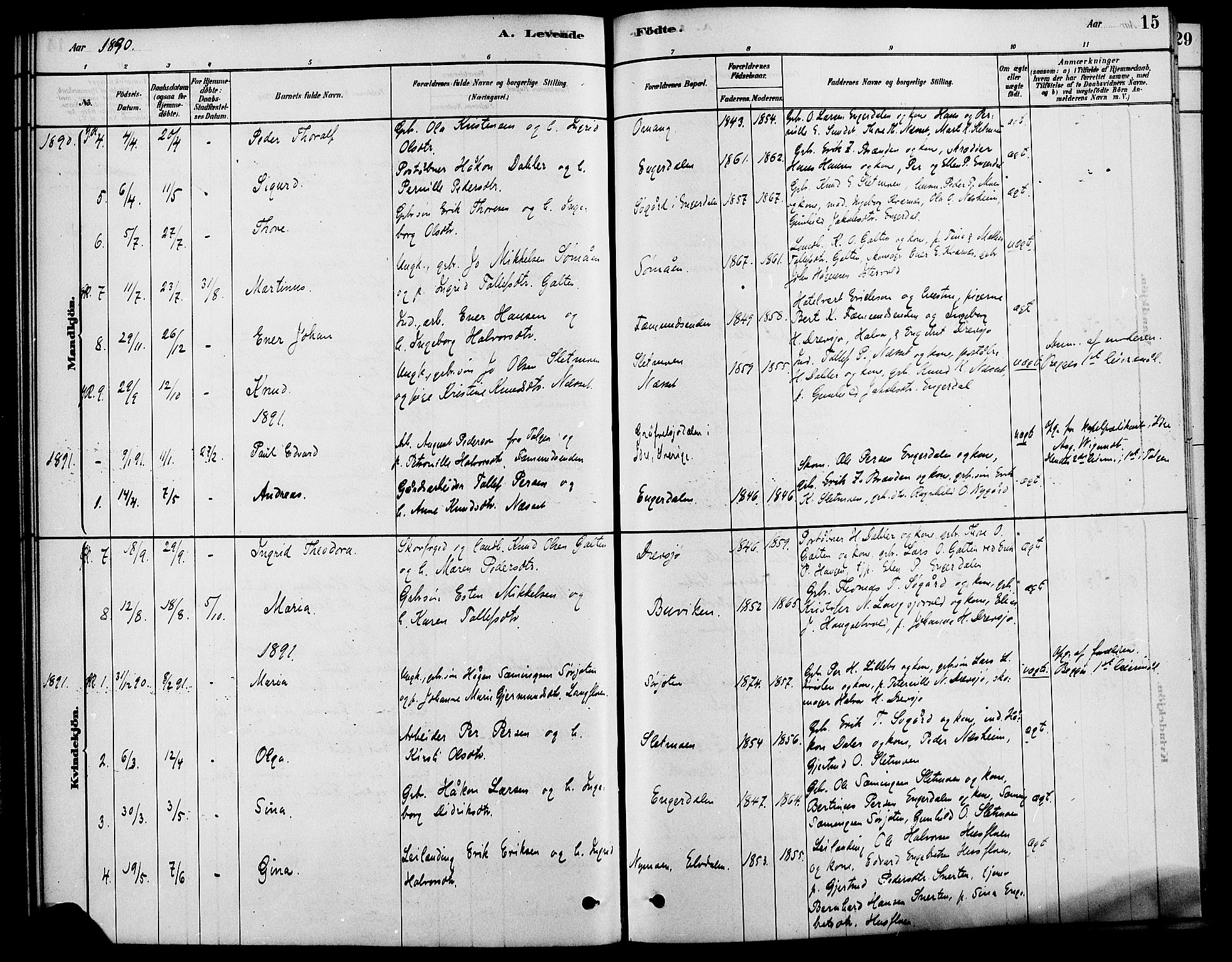 Rendalen prestekontor, AV/SAH-PREST-054/H/Ha/Haa/L0007: Parish register (official) no. 7, 1878-1898, p. 15