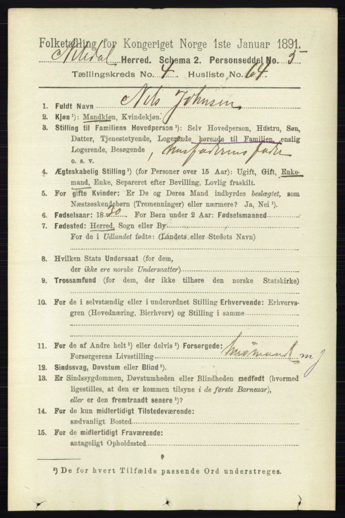 RA, 1891 census for 0233 Nittedal, 1891, p. 2052