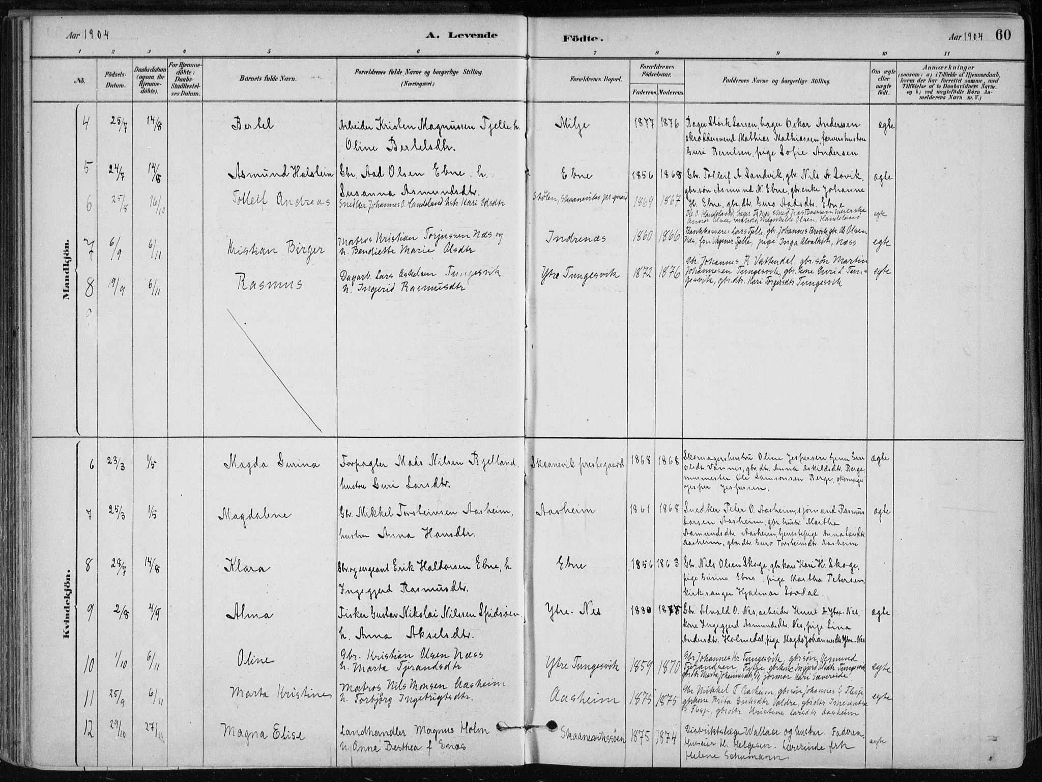 Skånevik sokneprestembete, SAB/A-77801/H/Haa: Parish register (official) no. B 1, 1879-1914, p. 60