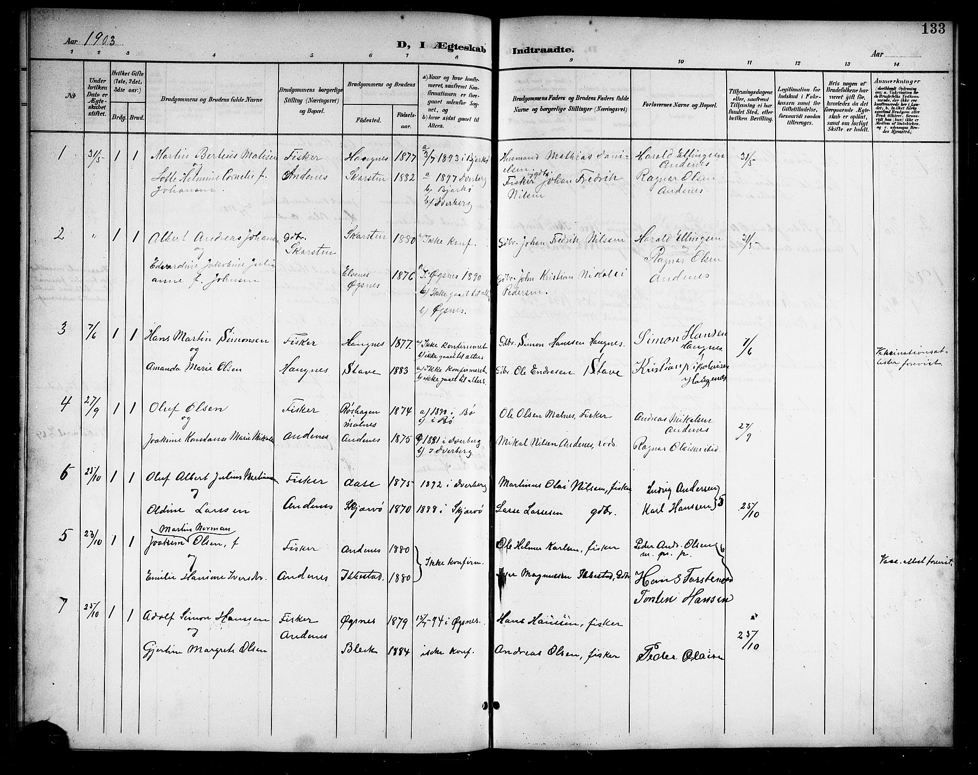 Ministerialprotokoller, klokkerbøker og fødselsregistre - Nordland, SAT/A-1459/899/L1449: Parish register (copy) no. 899C04, 1900-1918, p. 133